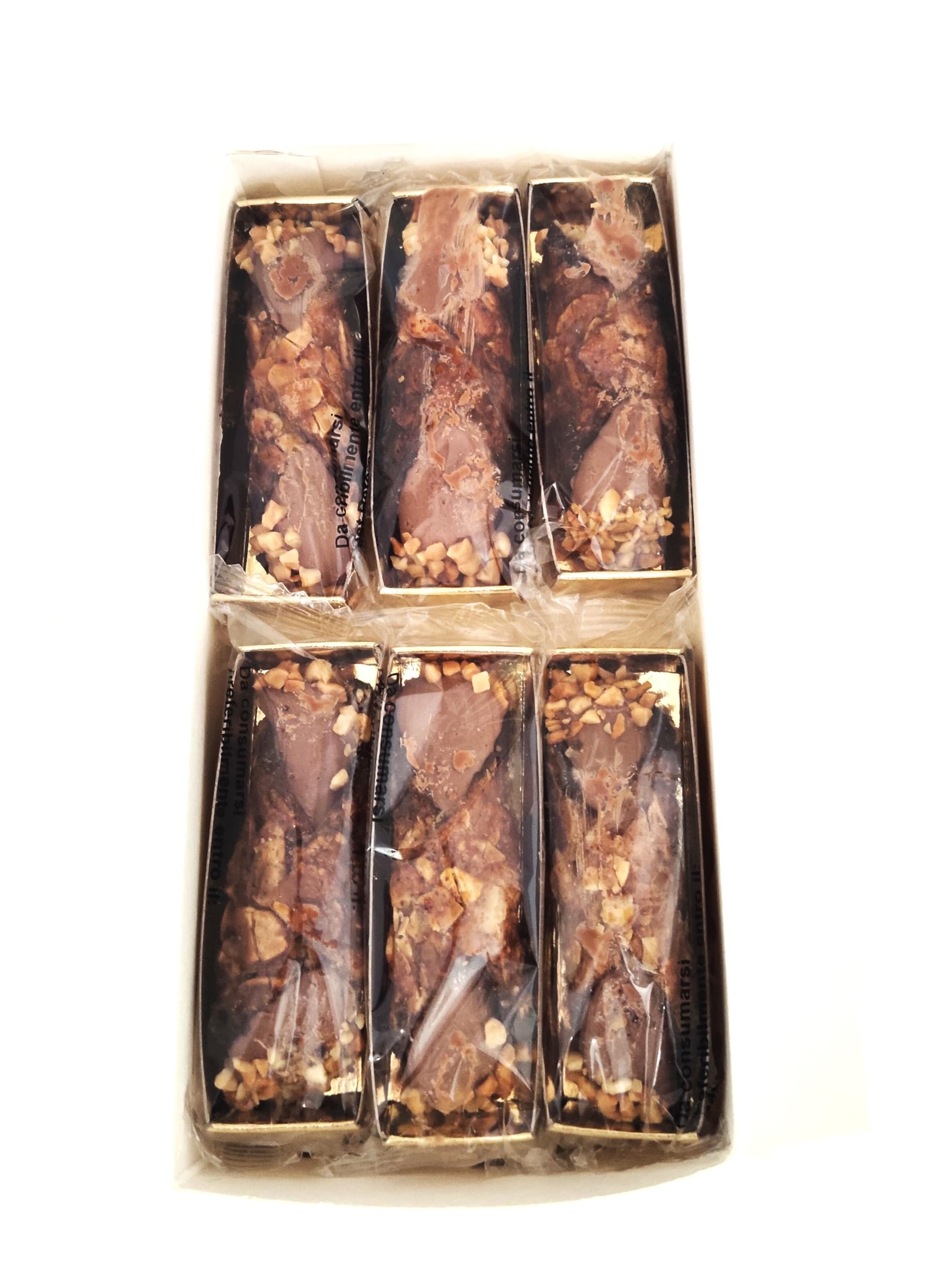 18 Cannoli Nougatcreme aus Sizilien einzelverpackt, bestehent aus einer Mandelkrokantrolle gefüllt mit einer feinen Nougatcreme, ca. 675 g