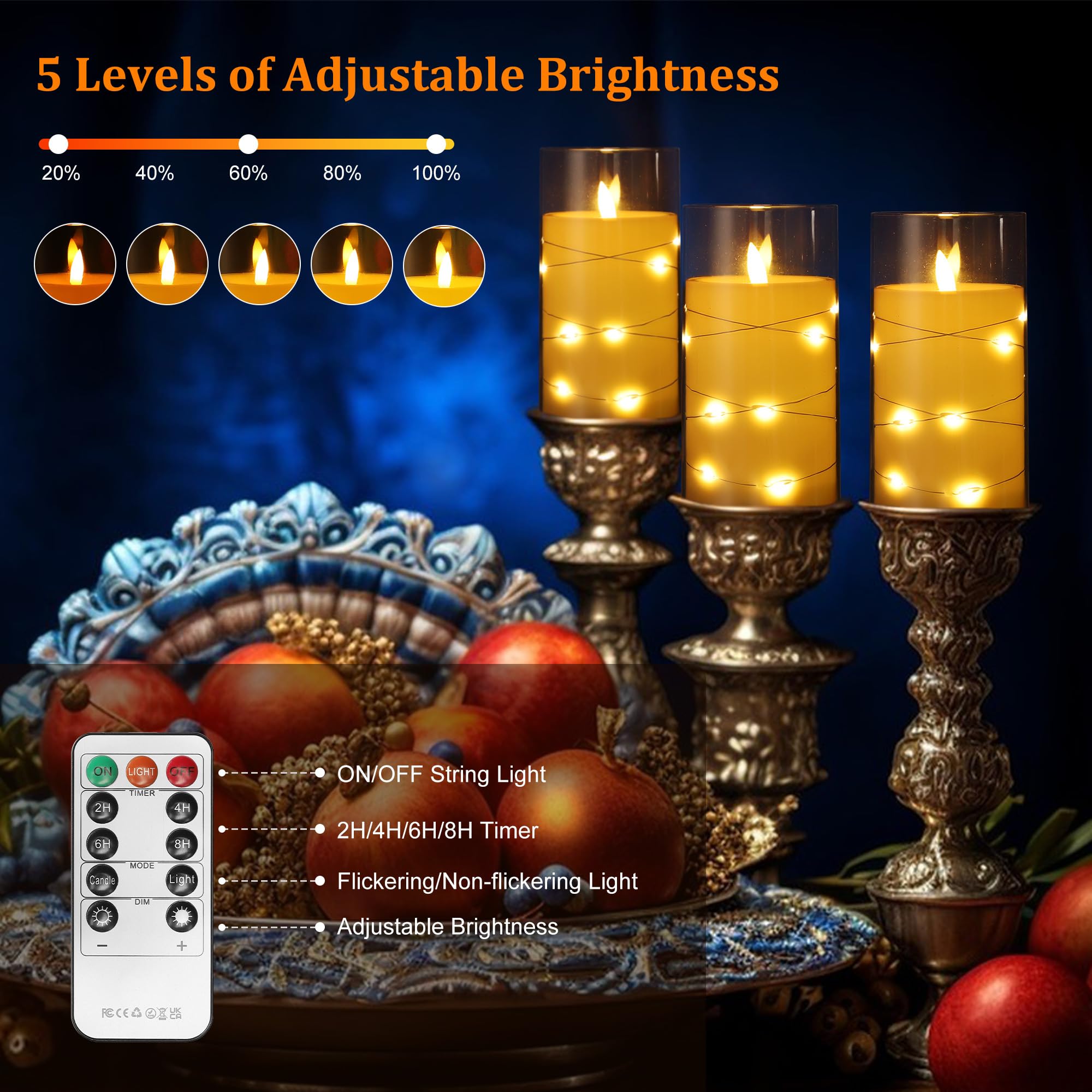 EXTSUD 3 pezzi Candele a LED, Candele ricaricabili con telecomando Candele a LED senza fiamma candele elettriche per la decorazione della casa Natale festa di compleanno