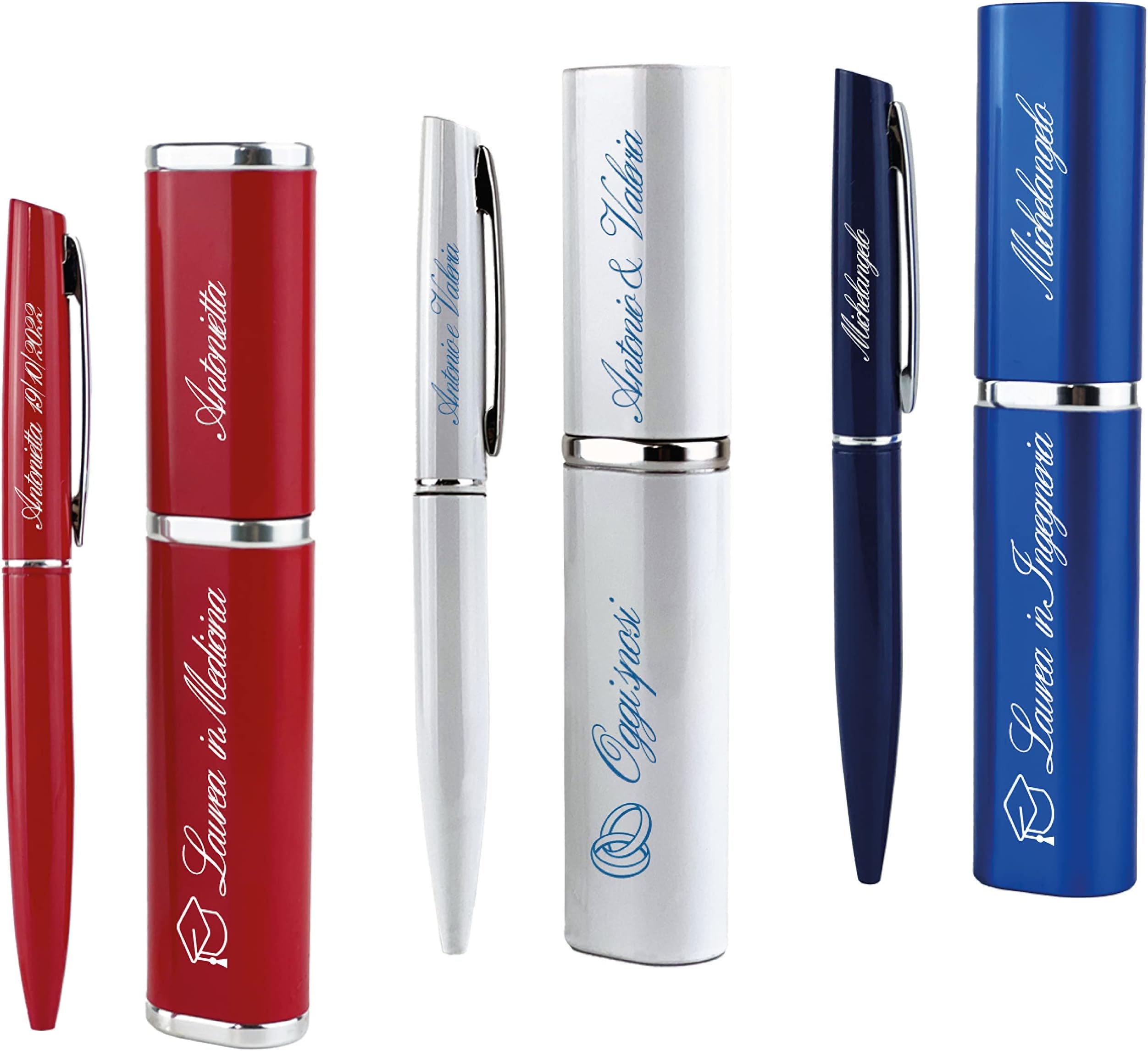 50 Penne A Sfera In Metallo Personalizzate Con Incisione – Blu Scuro – Meccanismo A Pulsante – Regalo Aziendale O Matrimonio - 3