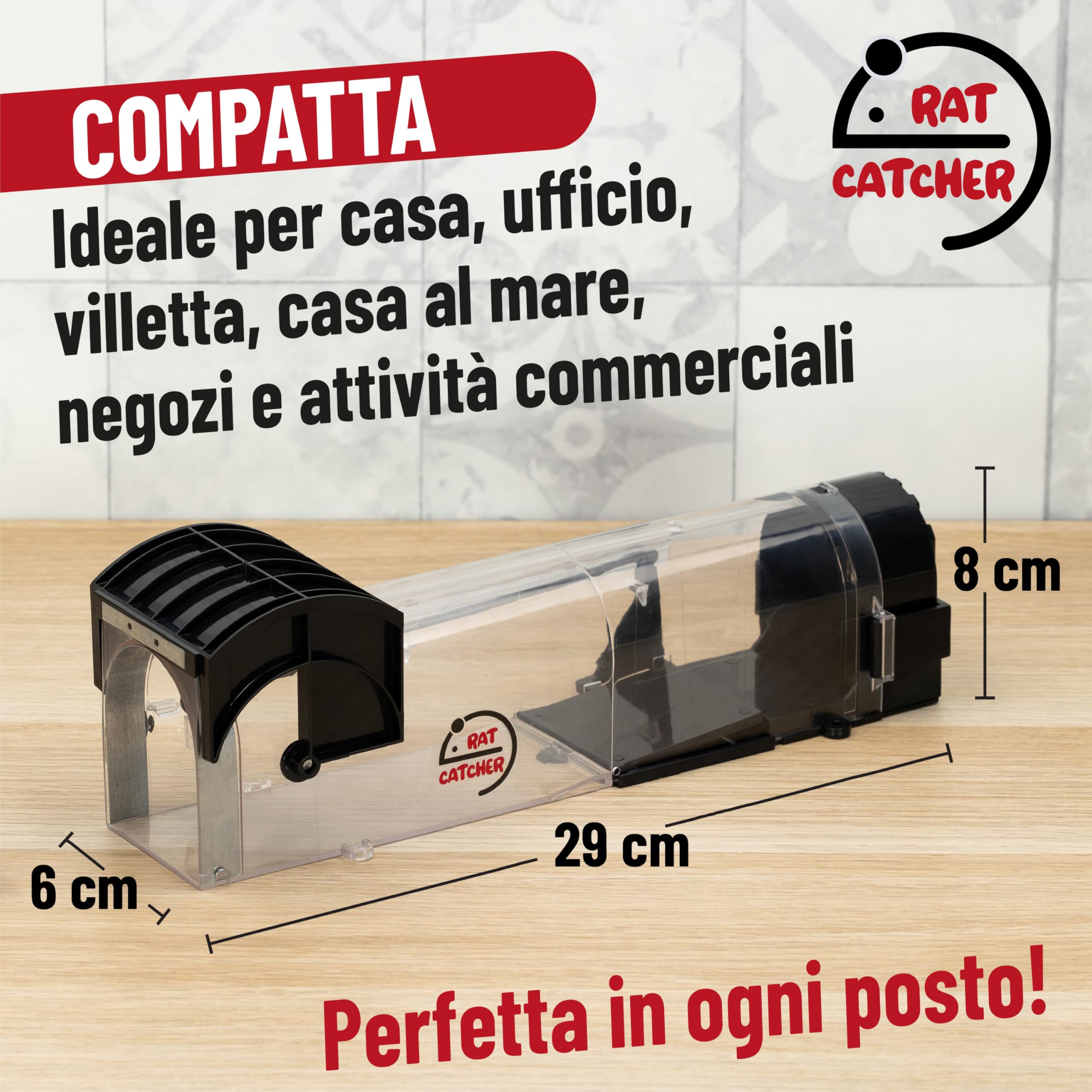 Rat Catcher - Trappola Per topi, Trappole Topi Compatta, Riutilizzabile Con Fori, No Veleni, No Letale, Nero/Trasparente