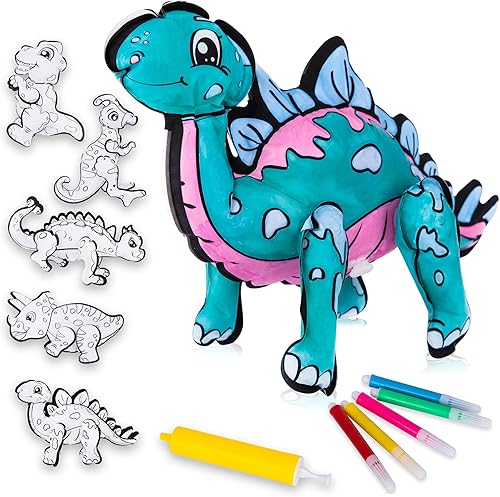 ArtCreativity Manualidades de dinosaurios para niños, juego de arte de actividades de dinosaurios, 16 piezas, 5 dinosaurios inflables lavables,