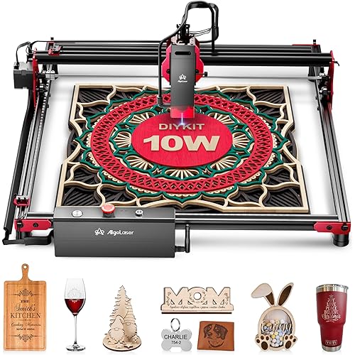 AlgoLaser 10W Laser Engraver Machine – Class 1 Safe for Home DIY | 12000mm/min Speed, 0.05×0.1mm Precision | Beginner-Friendly Metal/Acrylic/Wood Crafts | Ideal for Gift Customization & Small Business