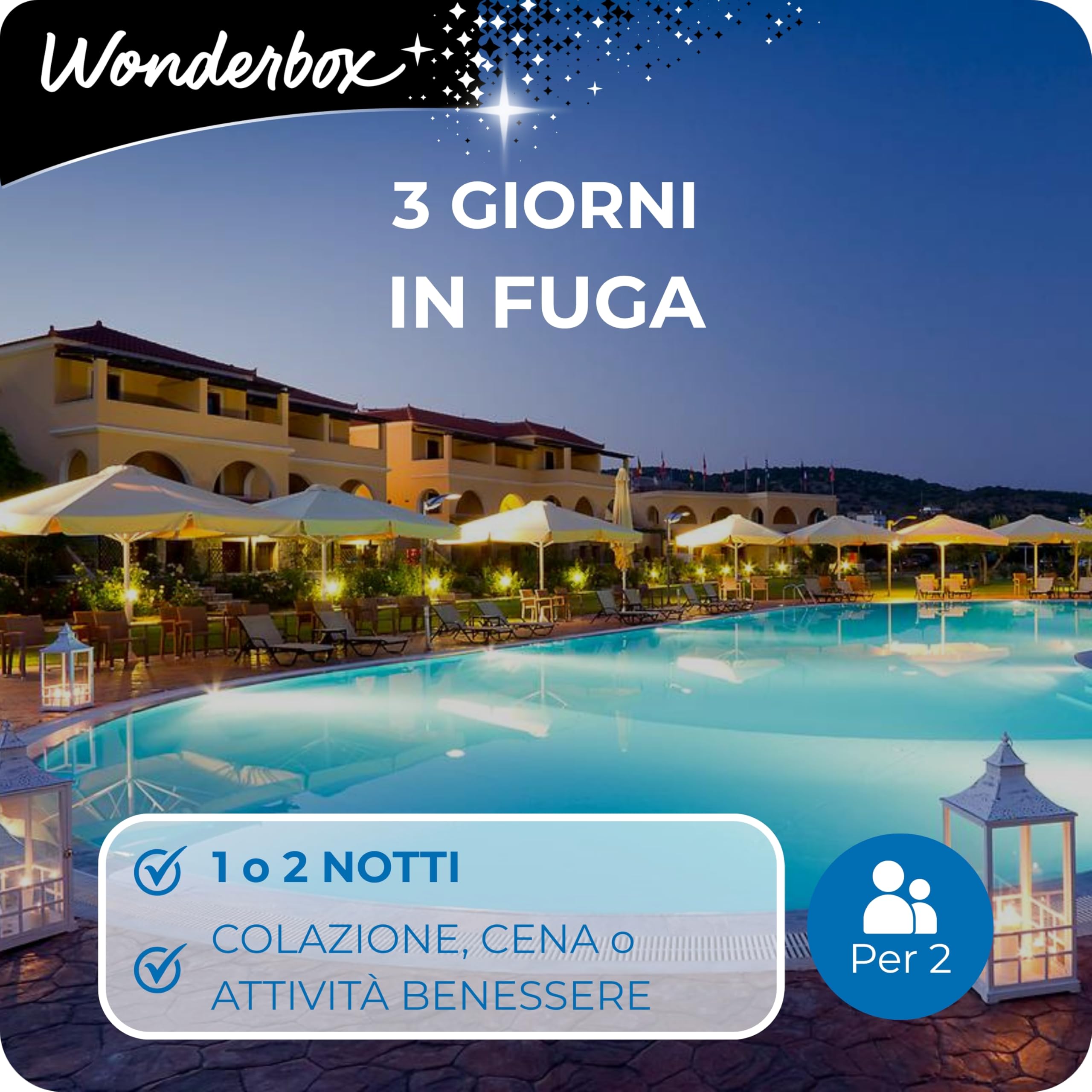 WONDERBOX - Cofanetto Regalo - 3 Giorni in Fuga - 2325 Soggiorni - 2 Notti - Regali di Coppia per Trascorrere Un Weekend di Esplorazione del Territorio, Idee Regalo per Anniversario