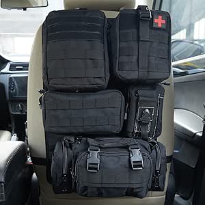 Universal Tactical Seat ​Back Organizer Vehicle Molle Panel Organizer Storage Bag with 5 Detachable Molle Pouch for All Vehicel Such as Jeep,Truck,SUV, Car, Ford,Chevy etc