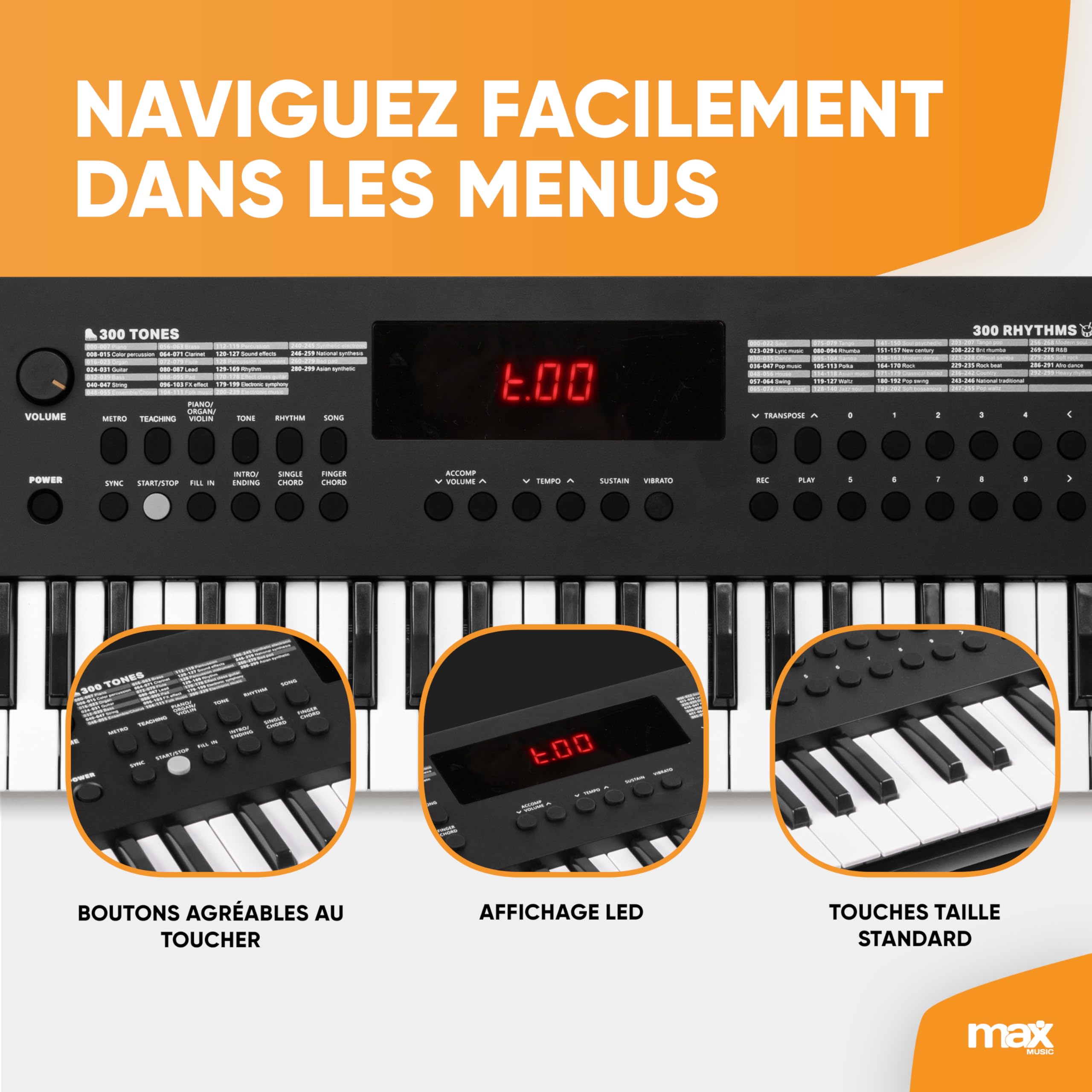 Ensemble Clavier MAX Rhapsody49 Avec 49 Touches Et Support - Idéal Pour Les Débutants