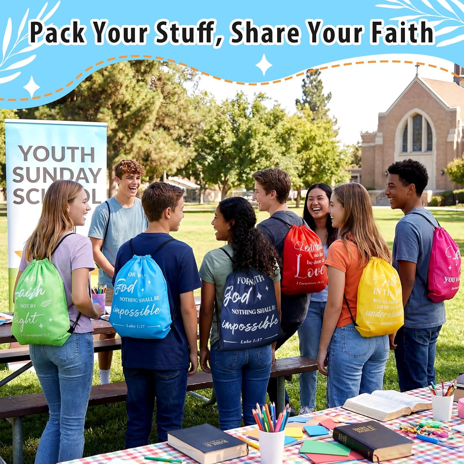 30 Pcs First Communion Baptism Drawstring Backpack Bulk Religious Christian Gift Bags God Bless Christian Bible Verse Goodie Candy Treat String Bags for Church Baptism Party Decor - Image 4