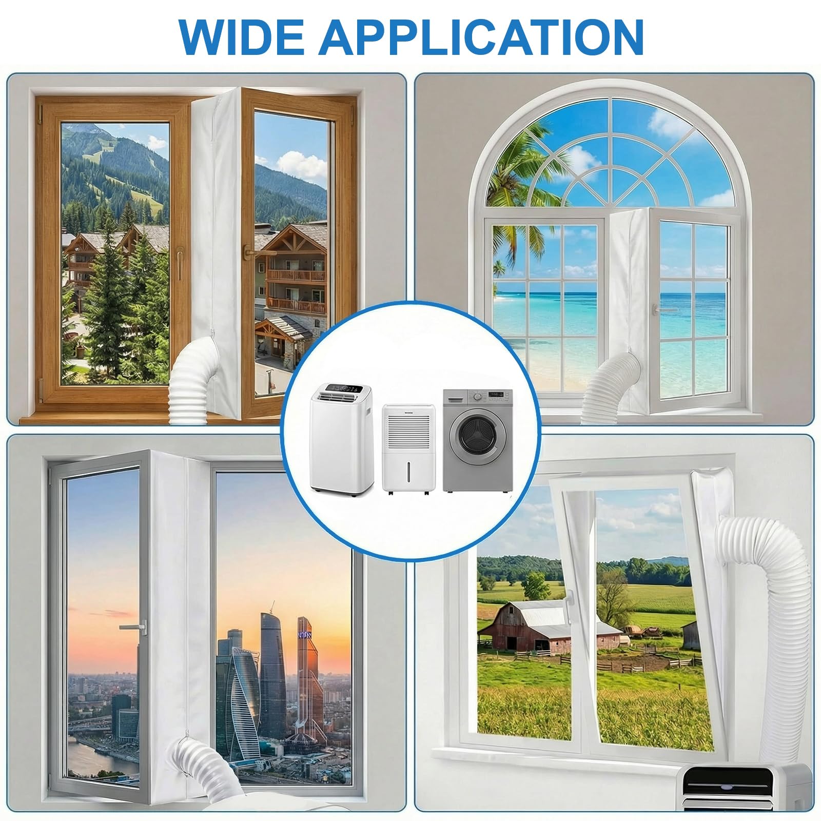 Guarnizione Finestra Condizionatore, 400cm Guarnizione Universale per Condizionatore Portatile Kit Finestra con Doppia Zip, Window Seal per Asciugatrice (Facile da Installare)