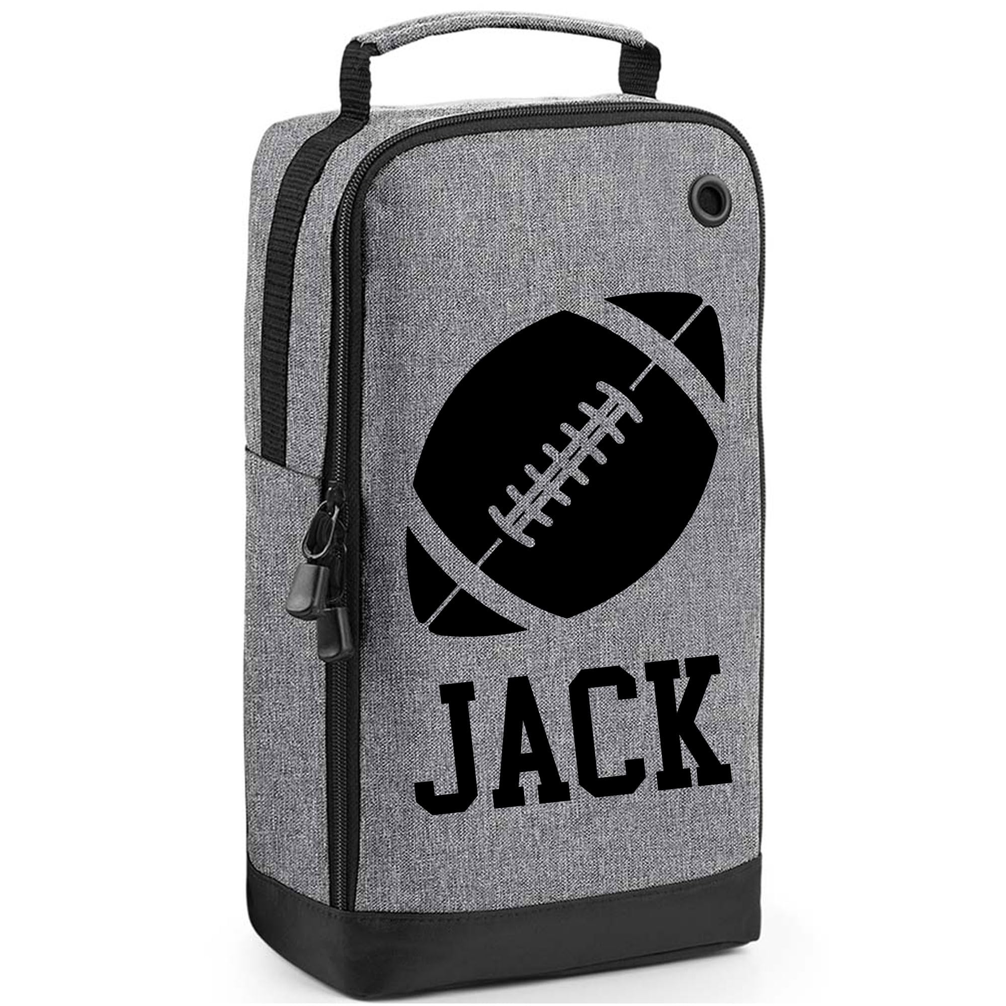 Personalised Rugby Boot Bag Shoe Bag Rugby Player Gift Shoe Sports Bag Personalised with Name Rugby Ball Design Sports Gift Grey