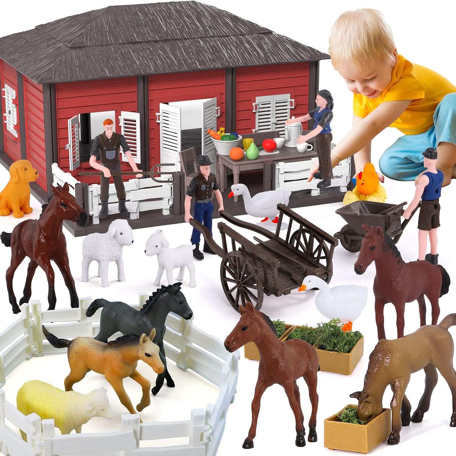 Lucky Doug Farm Horse Animals World, Farm Horse Toys Animals Figurines Playset Christmas Halloween Toys Gifts for Toddlers Kids Boys Girls Ages 3-8