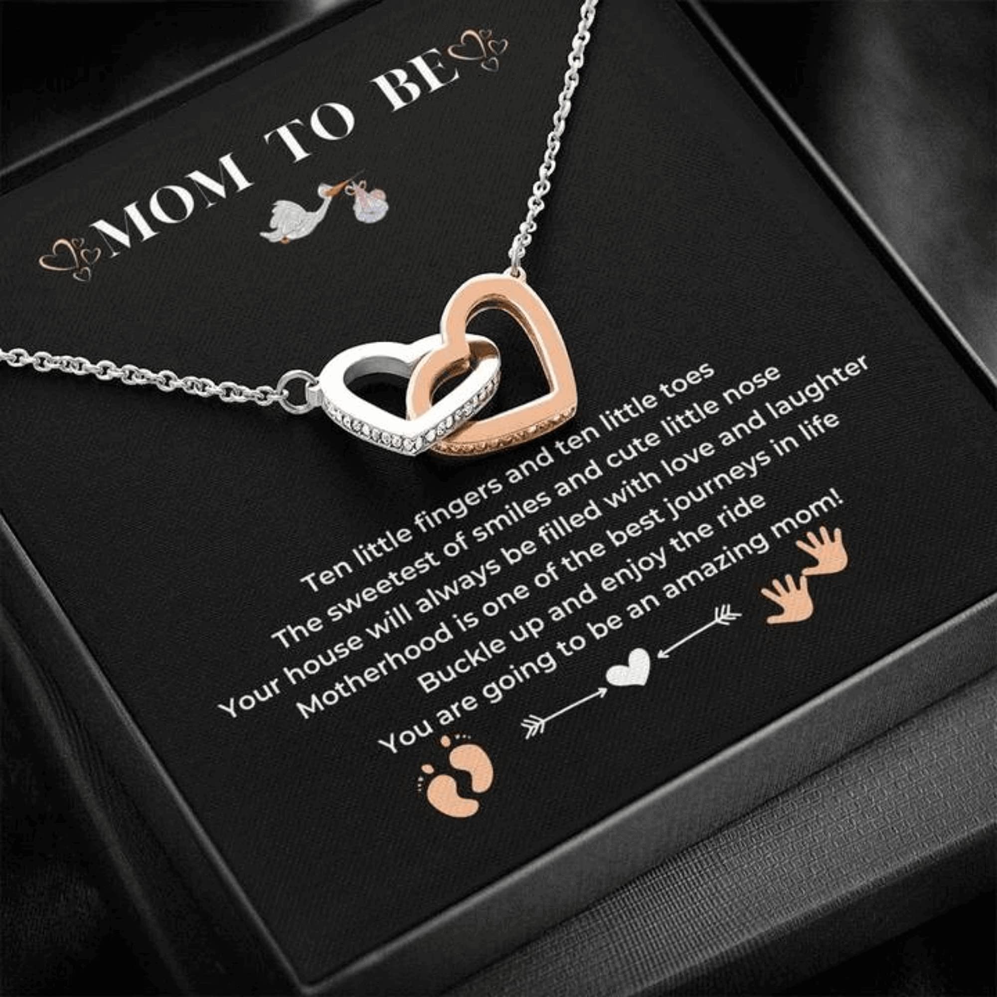 Regalo para mamá – Collar de plata de ley S925 con corazón entrelazado con una tarjeta de mensaje, regalos de embarazo para madres primerizas que esperan mujeres embarazadas, esposa embarazada, día de 9