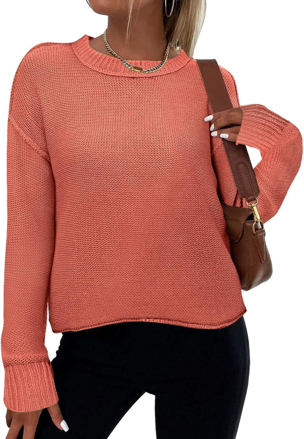 Zeagoo Women’s Crew Neck Cropped Sweater 2025 Fall Long Sleeve Chunky Knit Pullover Sweater Tops