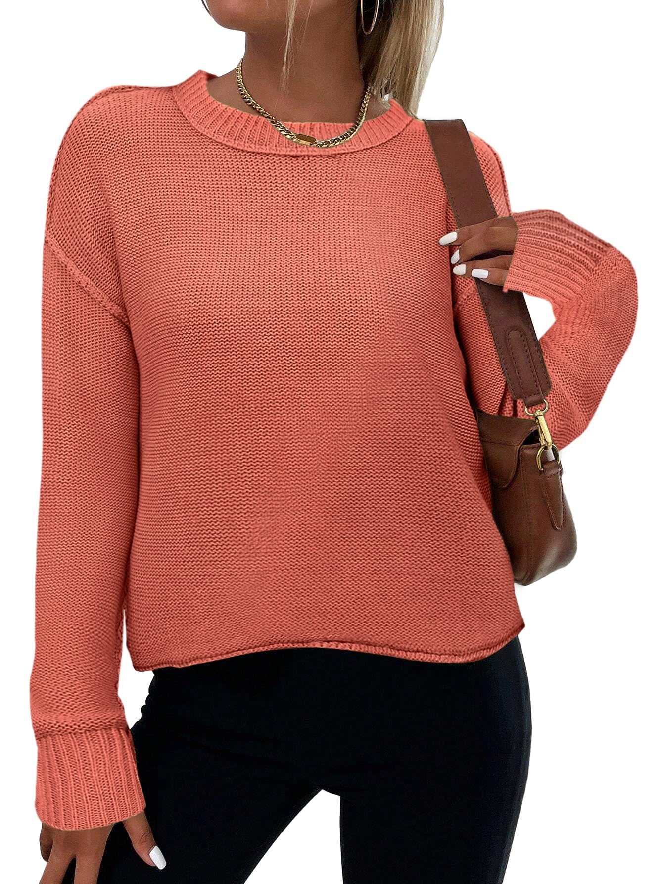 Zeagoo Womens Crew Neck Cropped Sweater 2025 Fall Long Sleeve Chunky Knit Pullover Sweater Tops