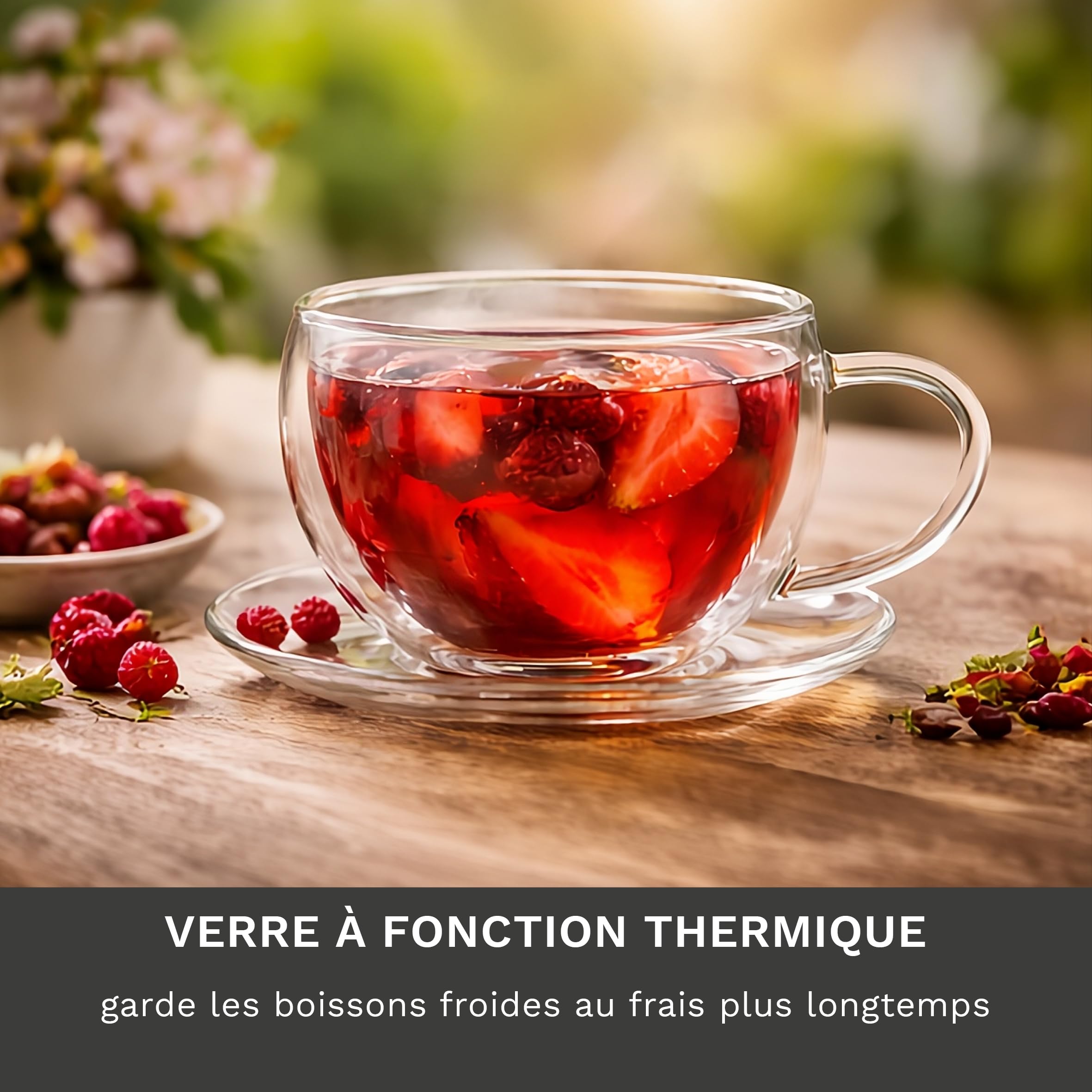 Creano Lot de 6 Tasses à Café Double Paroi 250 ml avec Anse et Sous-tasse – Verres Isothermes en Borosilicate pour Boissons Chaudes & Froides