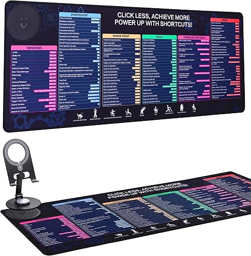 Hoja de Trucos de Excel - Alfombrilla de Ratón Inalámbrica con Soporte para Teléfono, 31.5"x12" Alfombrilla de Escritorio Extendida de Atajos de