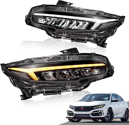 Archaic Conjunto de faros delanteros LED compatible con Honda Civic 2016-2021 SedanCoupeHatchbackType R, faros con señal de giro secuencial, DRL
