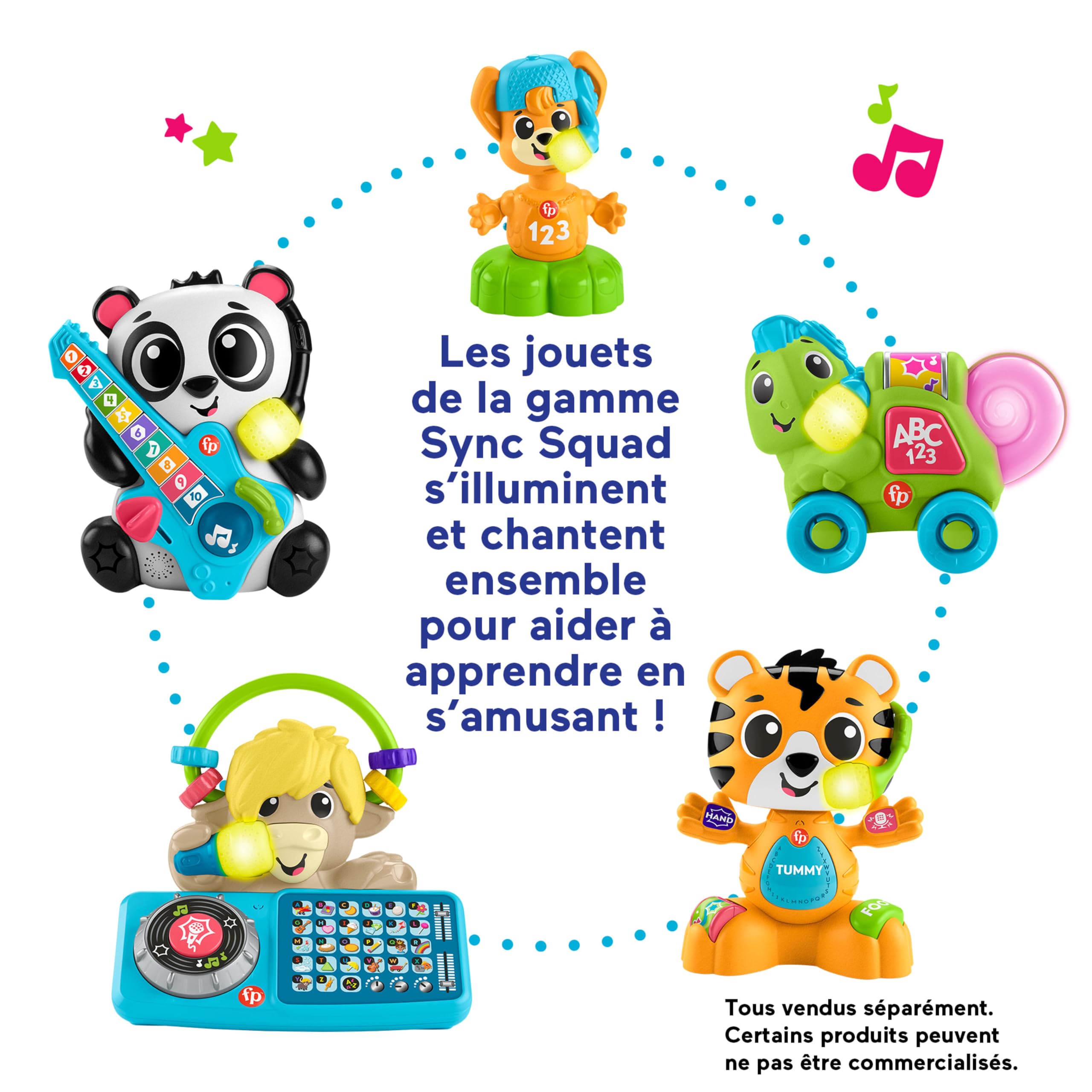 Fisher-Price Jouet d’éveil Sync Squad Panda Chiffres pour bébé et tout-petit avec musique et lumières interactives, à partir de 9 mois, version française, HYK95