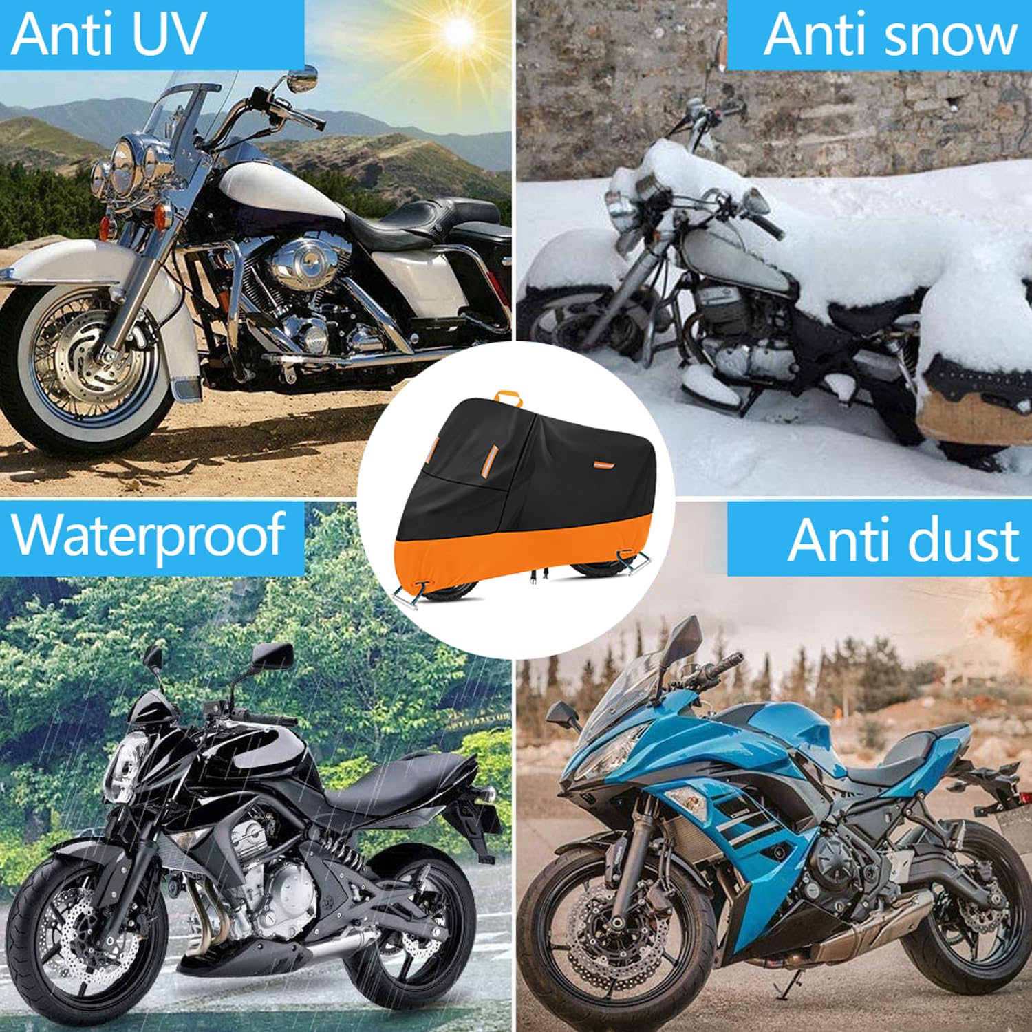 300D Waterdichte Motorhoes Buiten, Motorafdekzeil Wind Regen