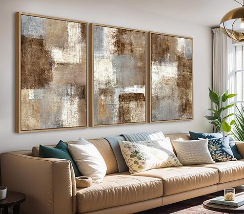 Miniatura 10 de Arte de Pared Enmarcado Rústico Grande - Cuadros de Lienzo Negro con Ramas de Flores Marrones con Marco Flotante Natural, Decoración Retro de Hojas