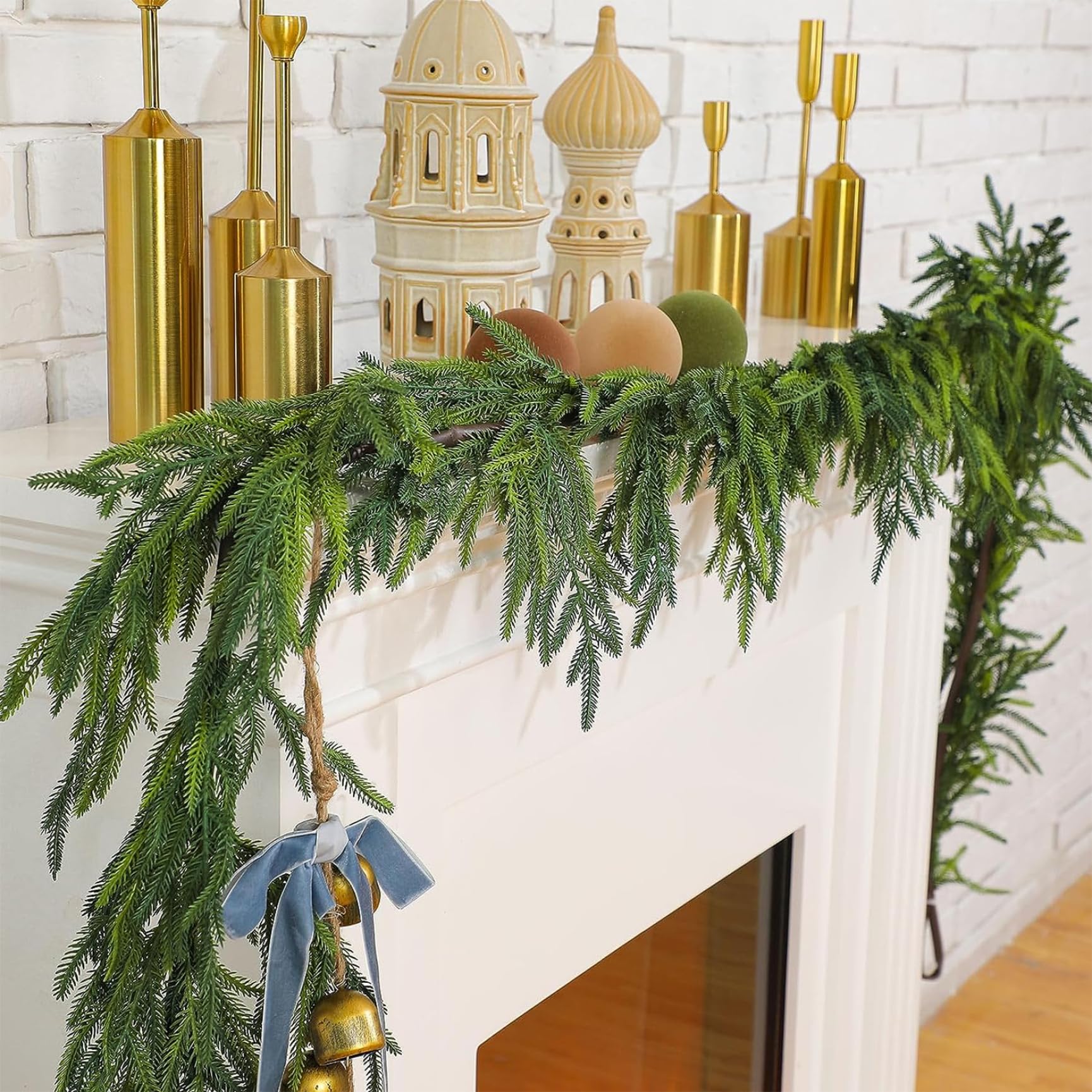 Decoraciones navideñas 2pcs guirnaldas navideñas 5.9 pies Real Toque Real Norfolk Pino Guirnalda vegetación Artificial Enredaderas para Manto Chimenea Mesa de la Pared decoración de la Puerta del h