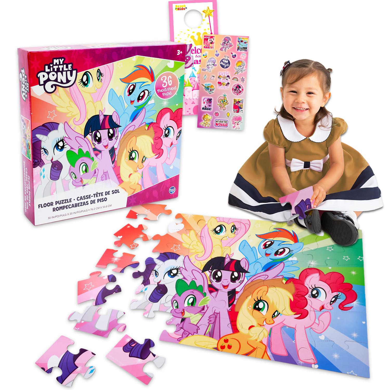 My Little Pony Floor Puzzle for Kids Set - Bundle with 36 Piece MLP Floor Puzzle, Stickers, More | My Little Pony Jigsaw Puzzles for Kids Ages 4-6