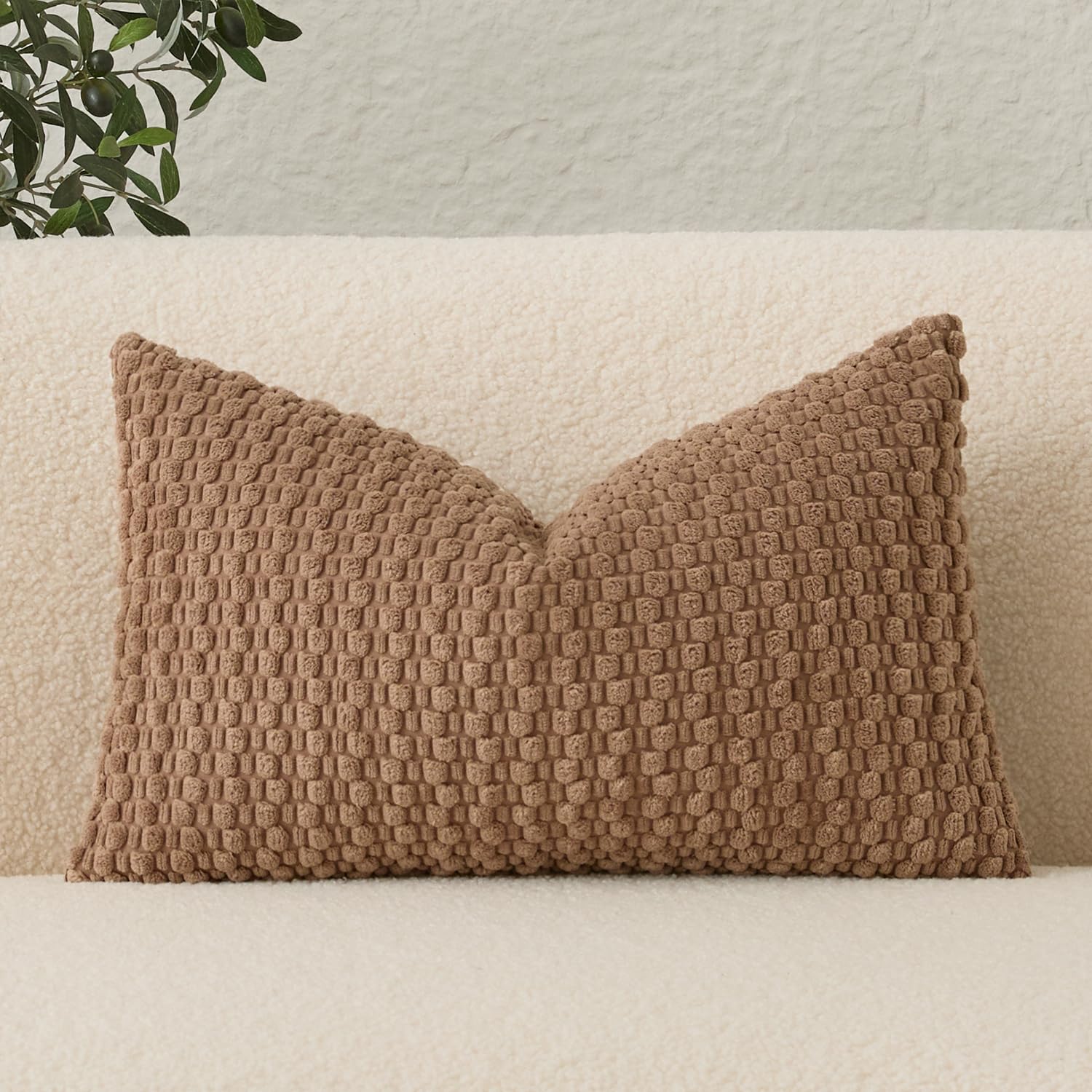 UGASA 14x24 Inch Pillow Cover Pack of 1 Soft Boho Stripe Corduroy Long Rectangle Lumbar Cushion Cover Farmhouse Decorative Throw Pilowcase for Bed,