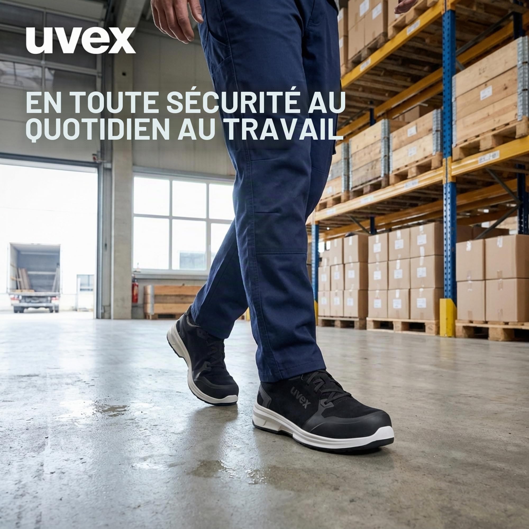Uvex 1 Sport - Chaussures de Travail pour Hommes S3 SRC ESD - Baskets Légères de Sécurité avec Embout - Velours - Noir