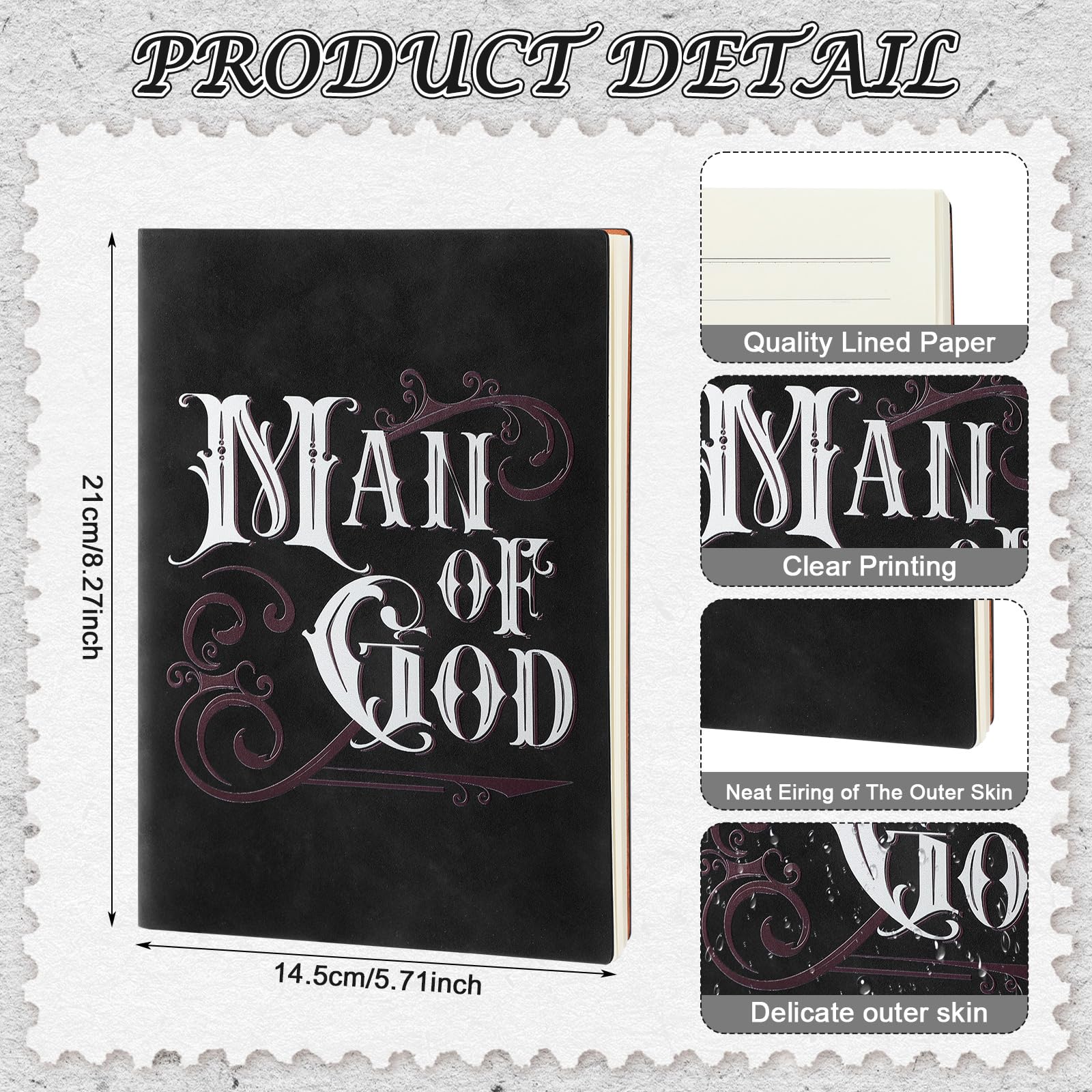 Fuyoooo 4 Pcs Christian Gifts for Men Father's Day Pastor Appreciation Gifts Vintage Leather Hardcover Notebook 1 Timothy 6:11 Religious Bible Verse Pen Joshua 1:9 Bookmark & Box(Man of God,Black)