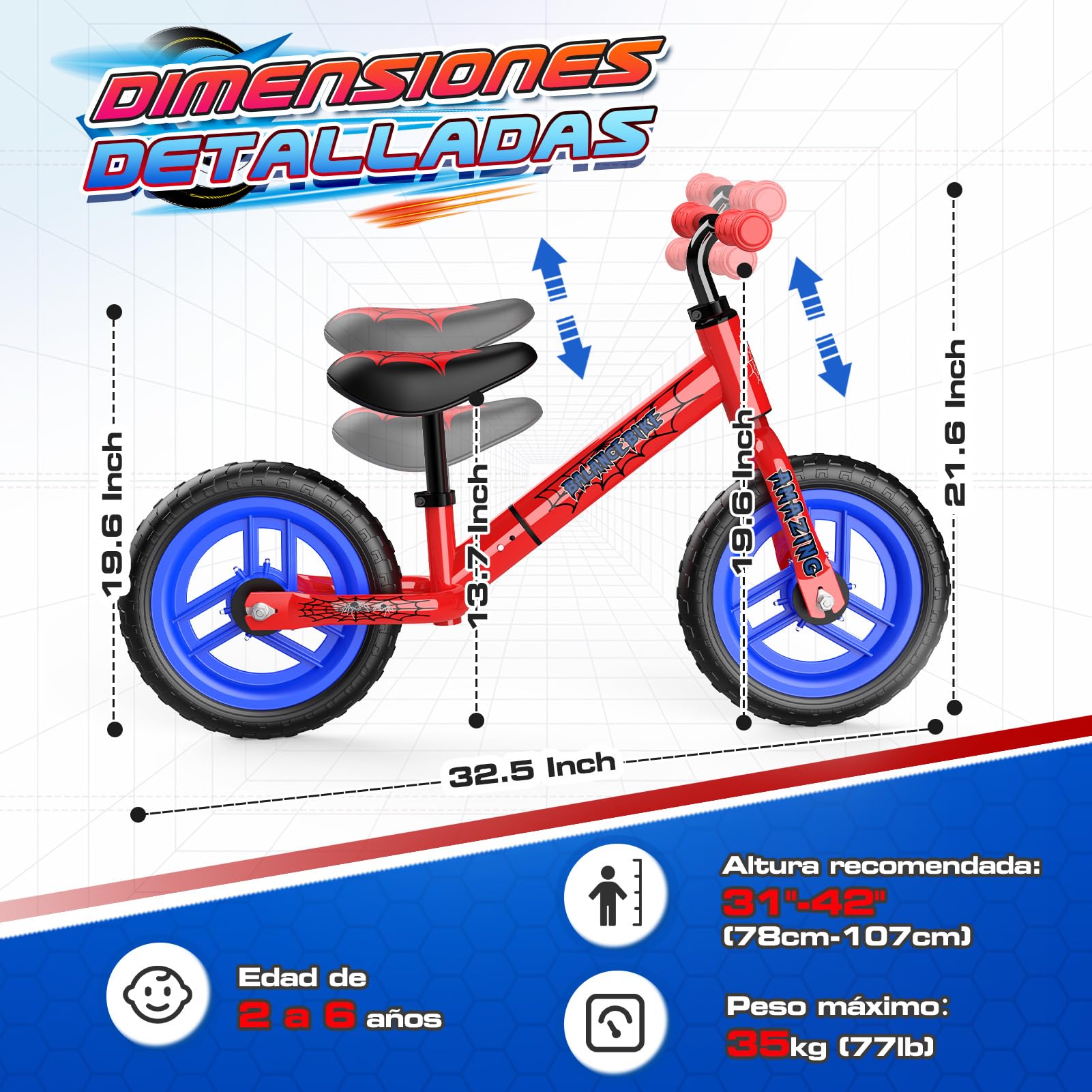 Braxel Bicicleta sin Pedales para Niños de 2 a 6 Años hasta 35 KG, Juguetes Niños 2 3 4 5 6 año Regalo Niño, Andador Niño Bici Bebe con Luminosas