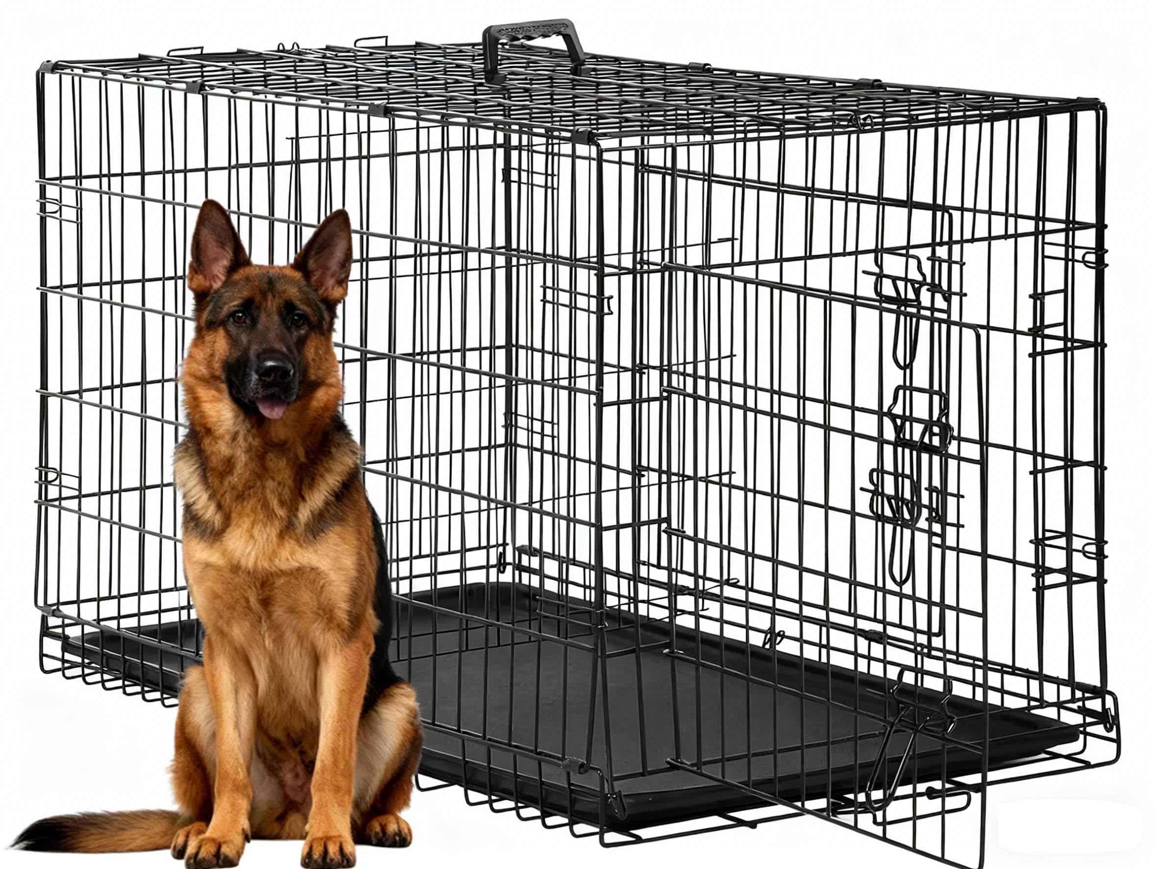 48" Black Dog Cage Large XXL Dog Crates for Large Dogs Folding Dog Kennels and Metal Wire Crates Pet Animal Segregation Cage Crate with Double-Door,