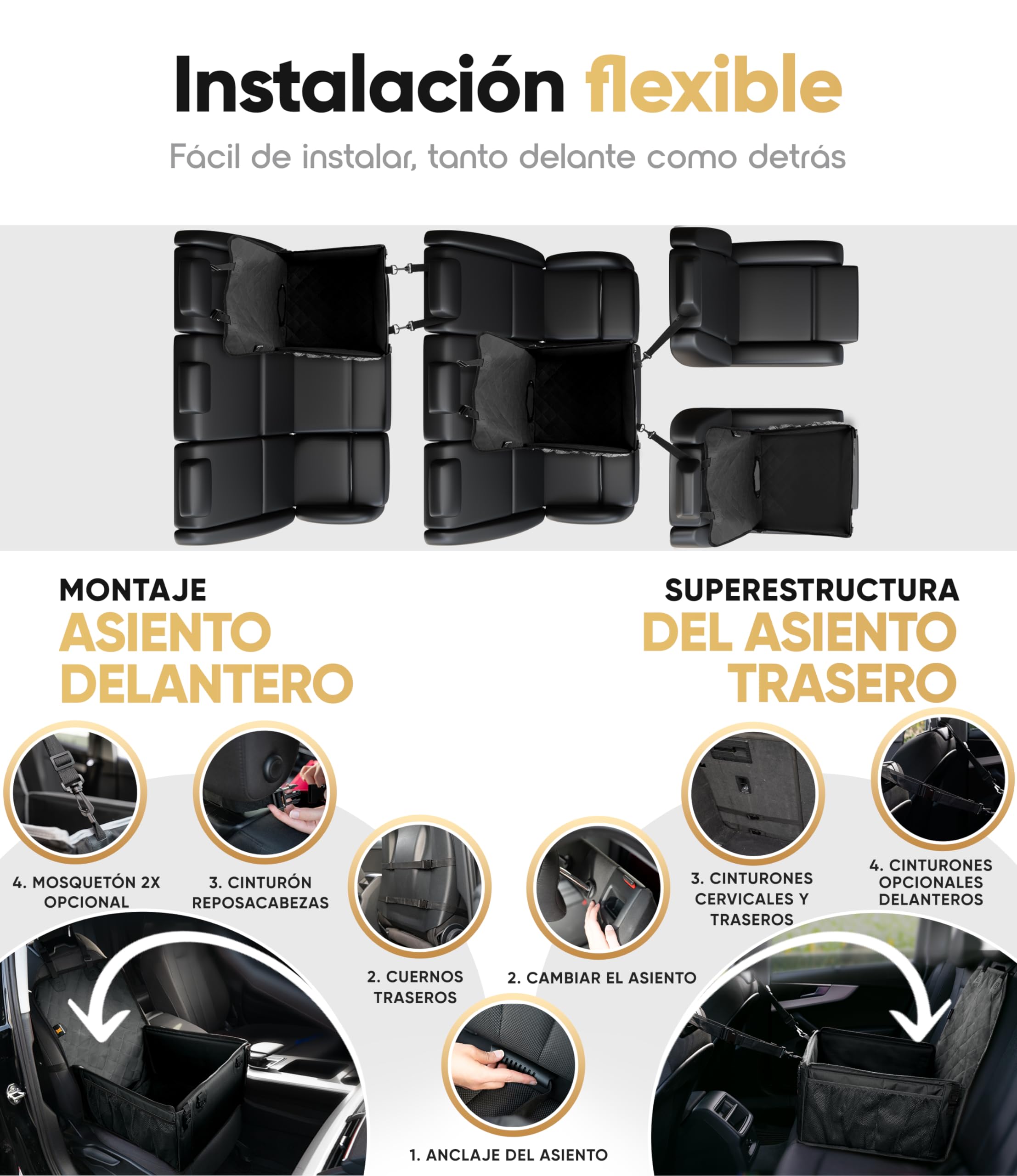 HELDENWERK Asiento de Coche para Perros pequeños y medianos con Correa, Resistente al Agua y Estable para el Asiento Trasero y el Asiento Delantero, Asiento de Coche para Perros, Asiento de copiloto