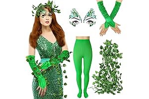 8 Pcs Halloween Woman's Cosplay Set for Green Jewel Face Flowers