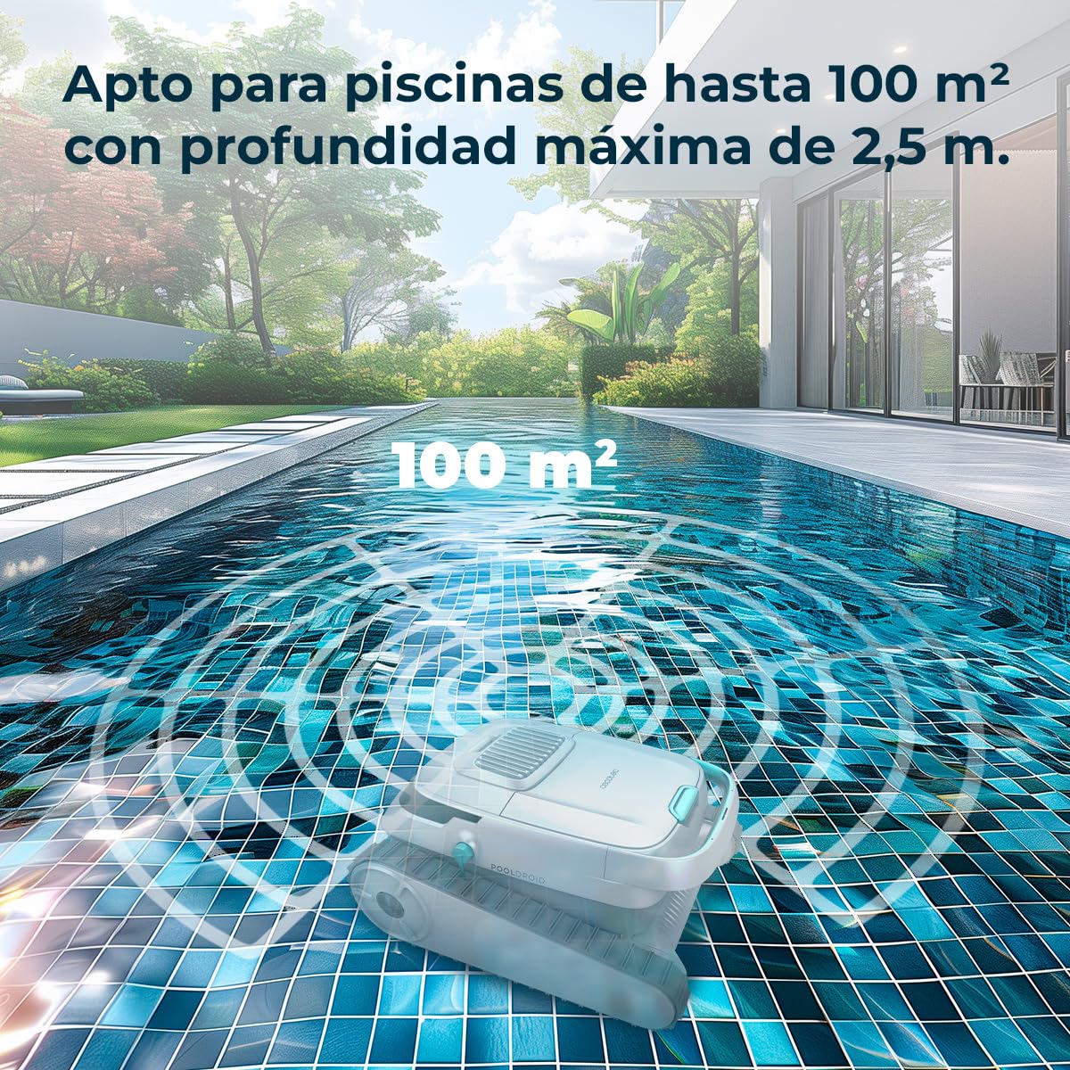 Cecotec Robot Limpiapiscinas para Fondos, Paredes y Línea de Flotación Conga Pooldroid 5000 TotalClean Pearl. Superficies 100m2, Pendiente Máx 90º, Autonomía 120mins, Filtro Alta Eficiencia 180μm, 4L