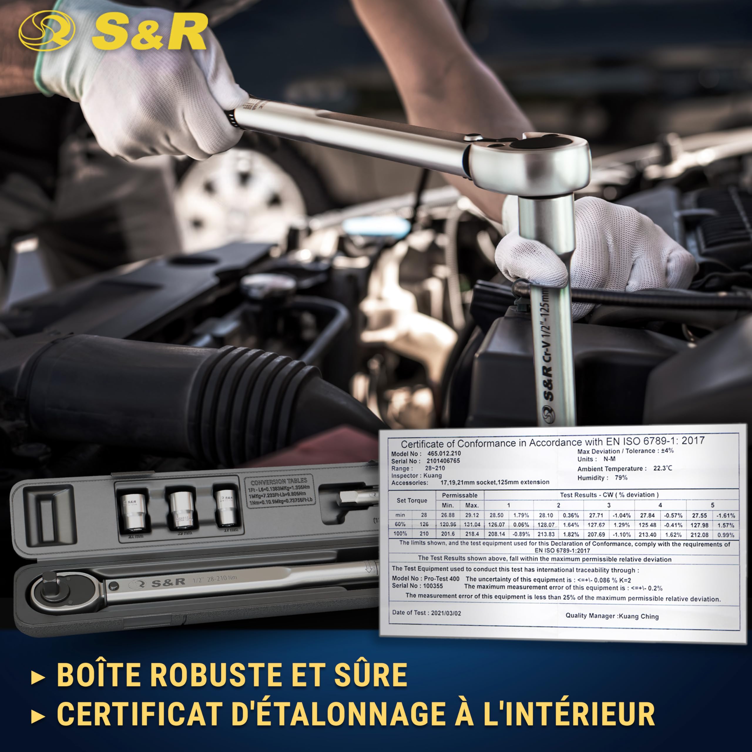 S&R Clé Dynamométrique 1/2 28-210 Nm Set avec Rallonge et 3 Douilles