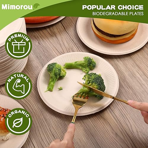 Miniatura 4 de 500 platos de papel 100% compostables a granel, platos de papel desechables de caña de azúcar, color marrón, a granel, pequeños, postres,