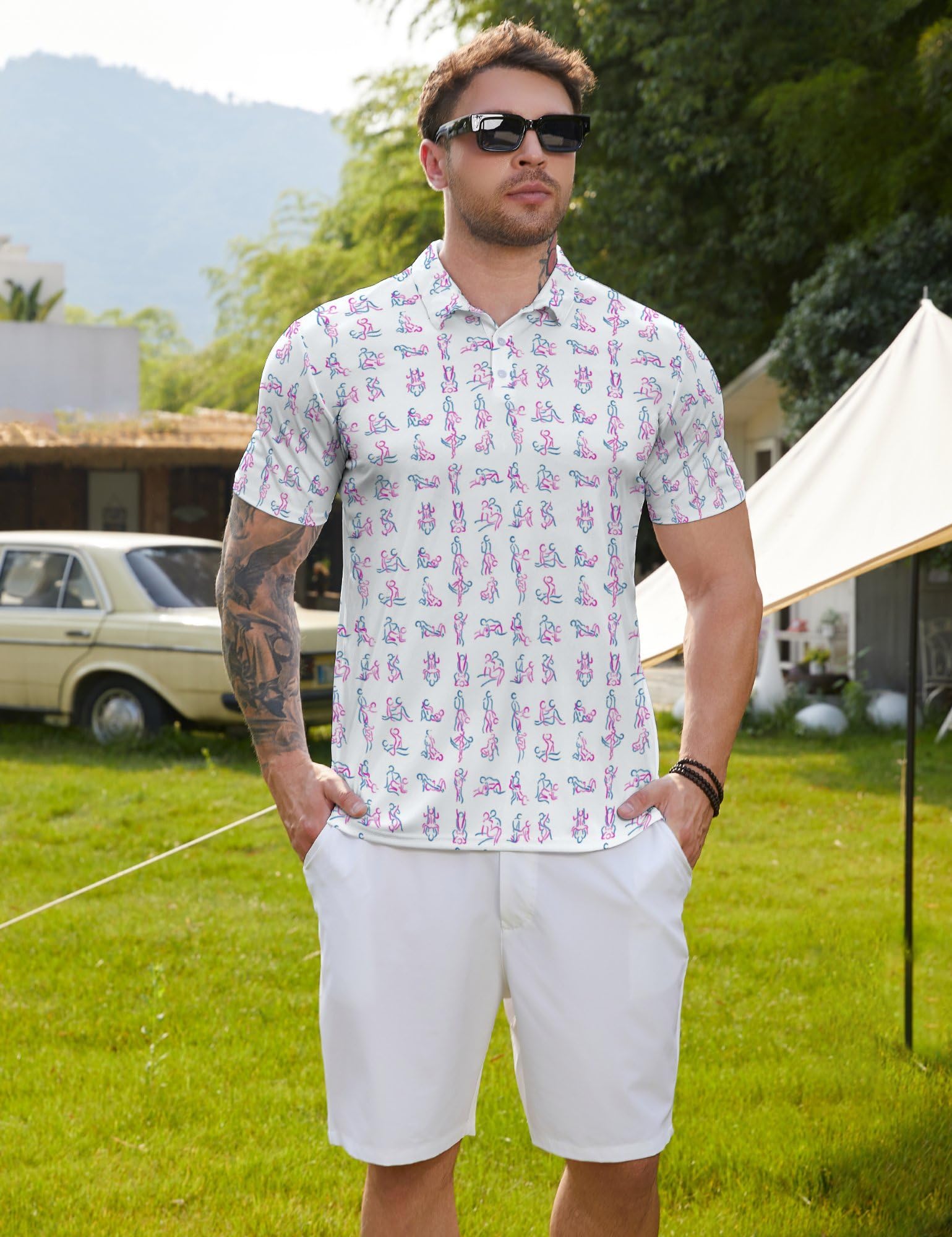Polo de golf para hombre, estampado divertido, manga corta, camisas de golf de alto rendimiento, polos de golf
