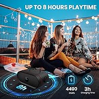 Vista 6 de RHM K666 - Máquina de karaoke con graves ricos y profundos, sonido potente, 2 micrófonos inalámbricos, batería recargable, 8 horas de reproducción