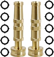 Triumpeek Solid Brass Hose Nozzle 2 Pack - 4" Heavy Duty Adjustable Garden Hose Sprayer with 10 Rubber Washers