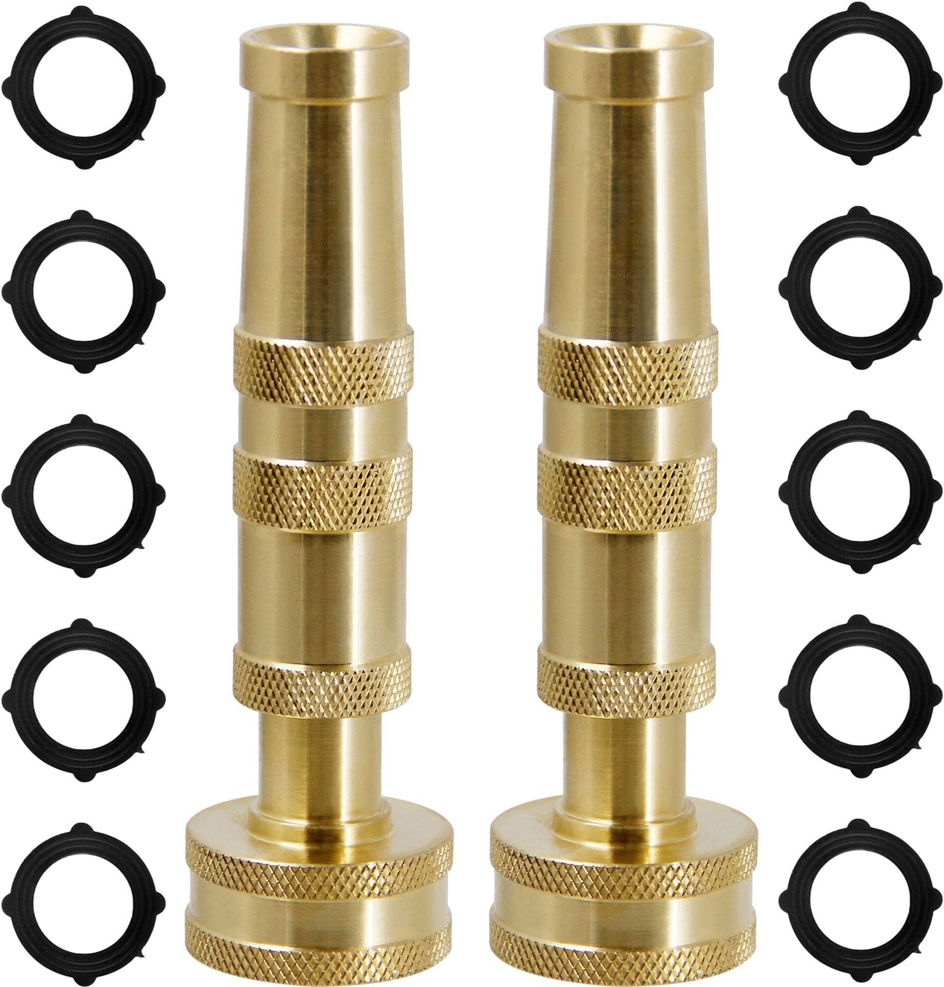 Triumpeek Solid Brass Hose Nozzle, 2 Pack 4" Heavy Duty Brass Garden Hose Nozzle with 10 Rubber Washers