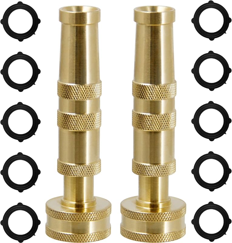 Triumpeek Solid Brass Hose Nozzle, 2 Packs | 4" L, Heavy Duty, Garden Hose Nozzle, 10 Rubber Washers