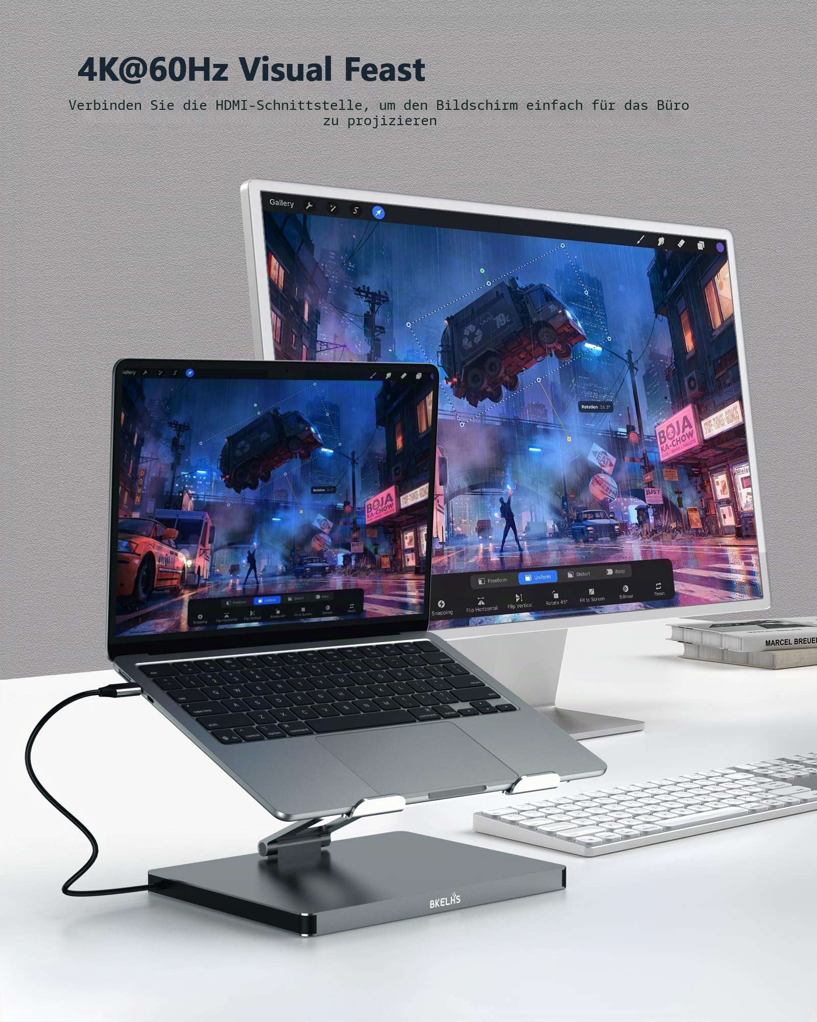 USB C Hub Stand for MacBook Pro, 10 in 1 Adapter for MacBook Air Docking Station with 4K 60Hz HDMI, RJ45 Gigabit Ethernet, SD/TF Card Reader, 4 USB 3.0 for iPad/Dell HP/Surface/Lenovo Laptop Dock