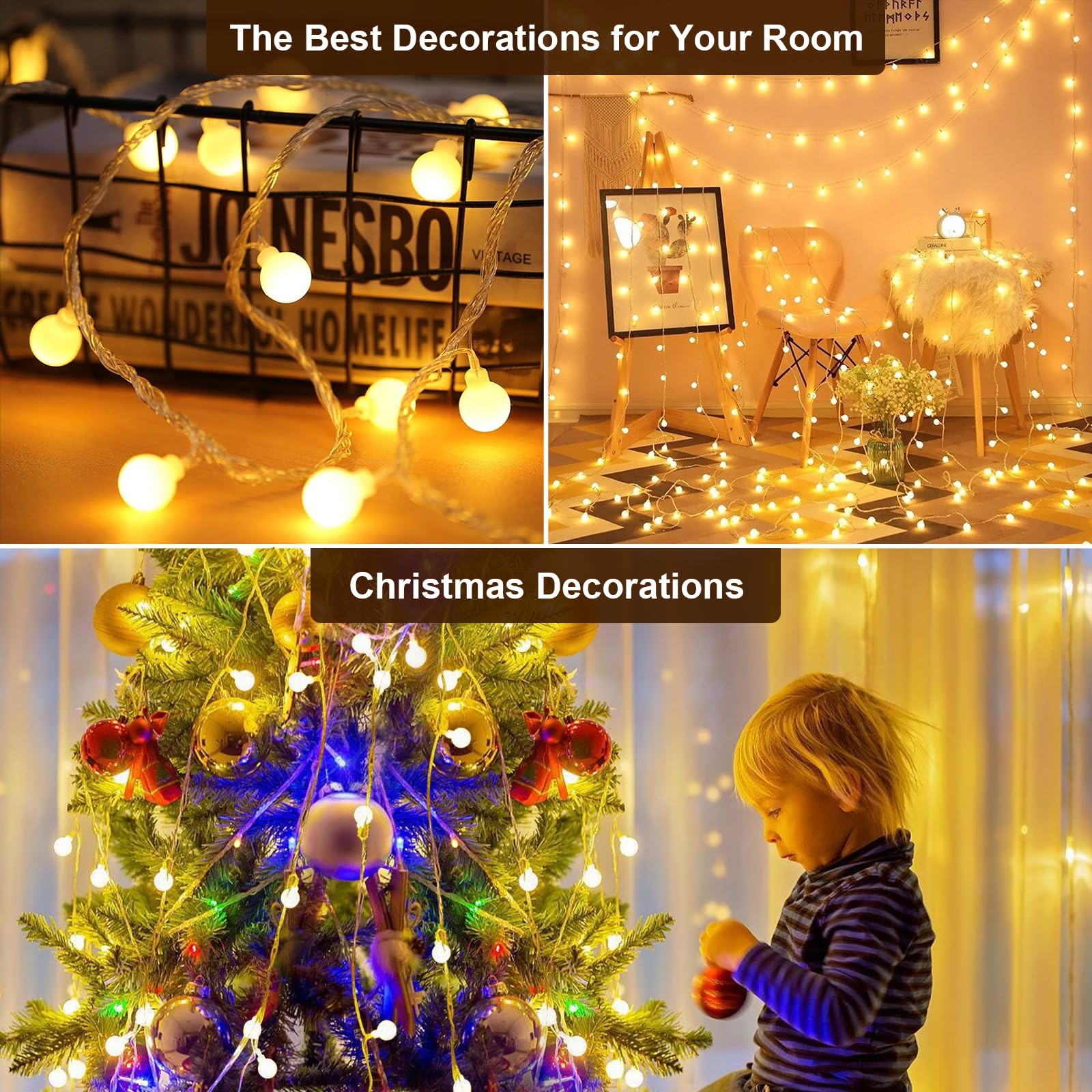 Bigzom USB Indoor Fairy Lights, 7m 40LED Spherical Fairy Lights, 5V Warm White Lights for Bedroom Balcony, Parties - Image 4