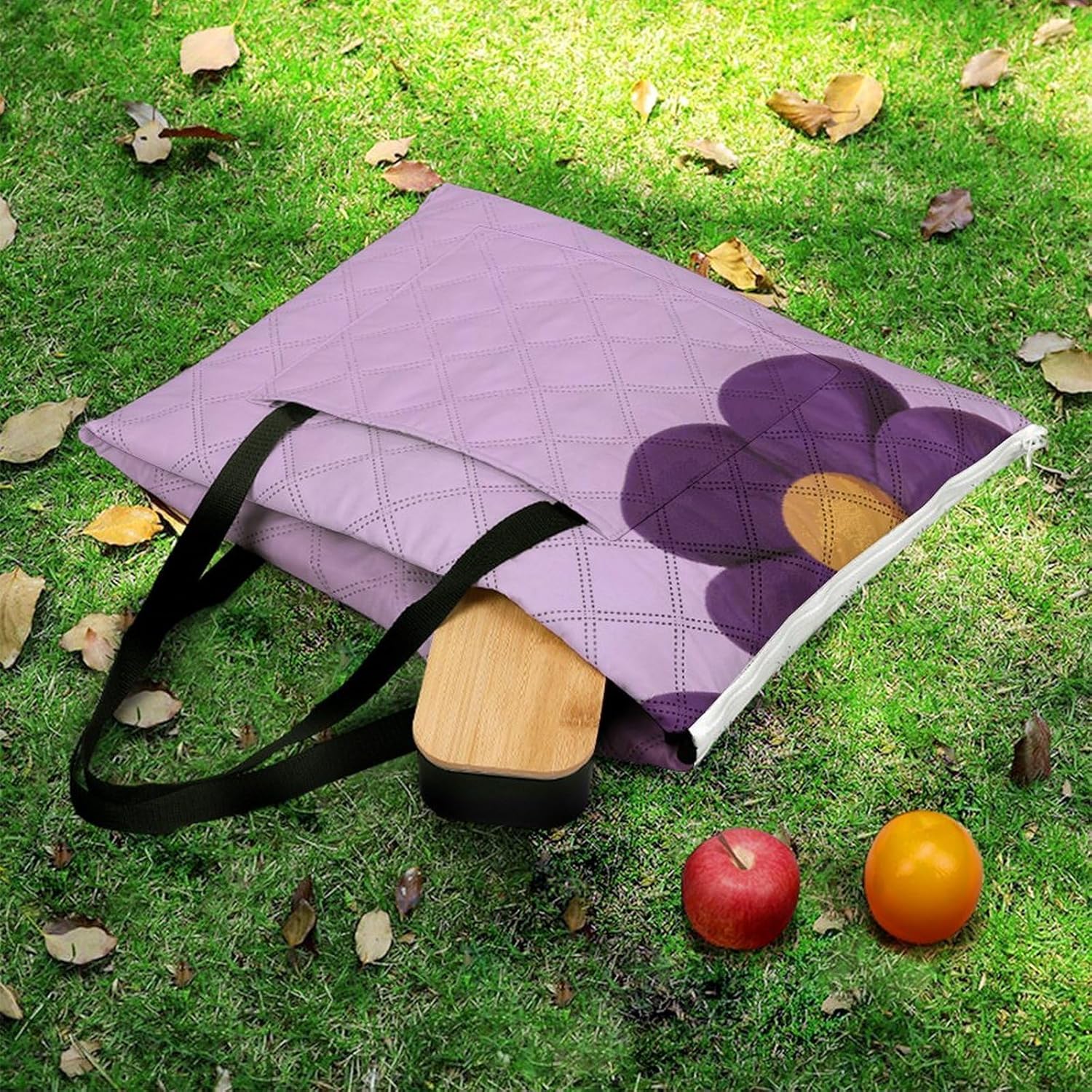 Purple Heart Piggy Pig Flowers Picnic Blanket with Zipper Water Resistant Sand Free Picnic Mat Washable Foldable Easy Carry Beach Blanket for Lawn Beach Hiking Camping