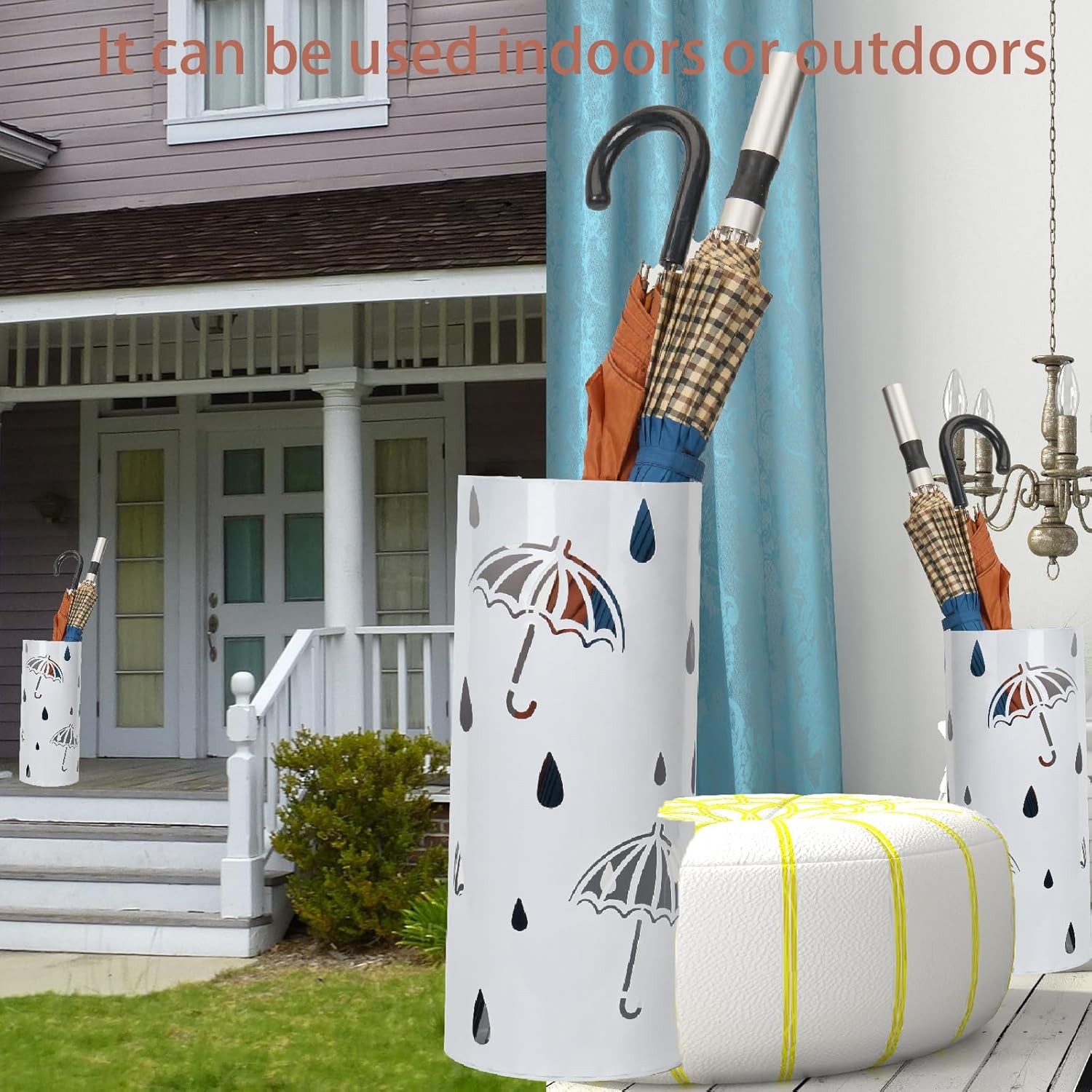 BEWBBAT Umbrella Stand Rack for Entryway, Freestanding Round Metal Umbrella Holder, Rain Collection Umbrella Organizer Bin for for Can Walking Stick, Home Office Decor, Hold 4-5 Umbrellas