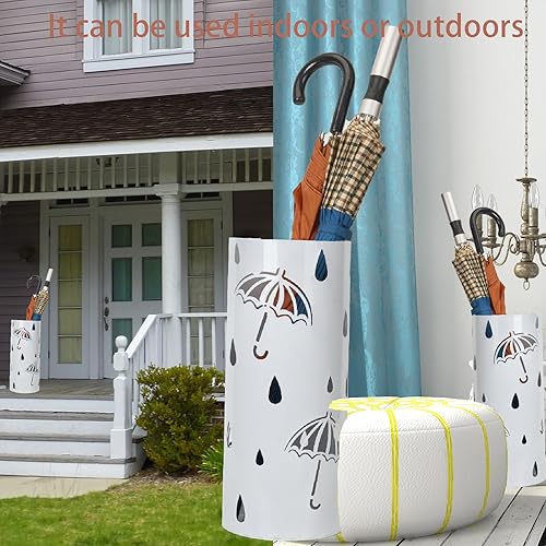 Miniatura 7 de Soporte de paraguas para entrada, soporte redondo de metal independiente, organizador de paraguas para colección de lluvia, para bastón, decoración