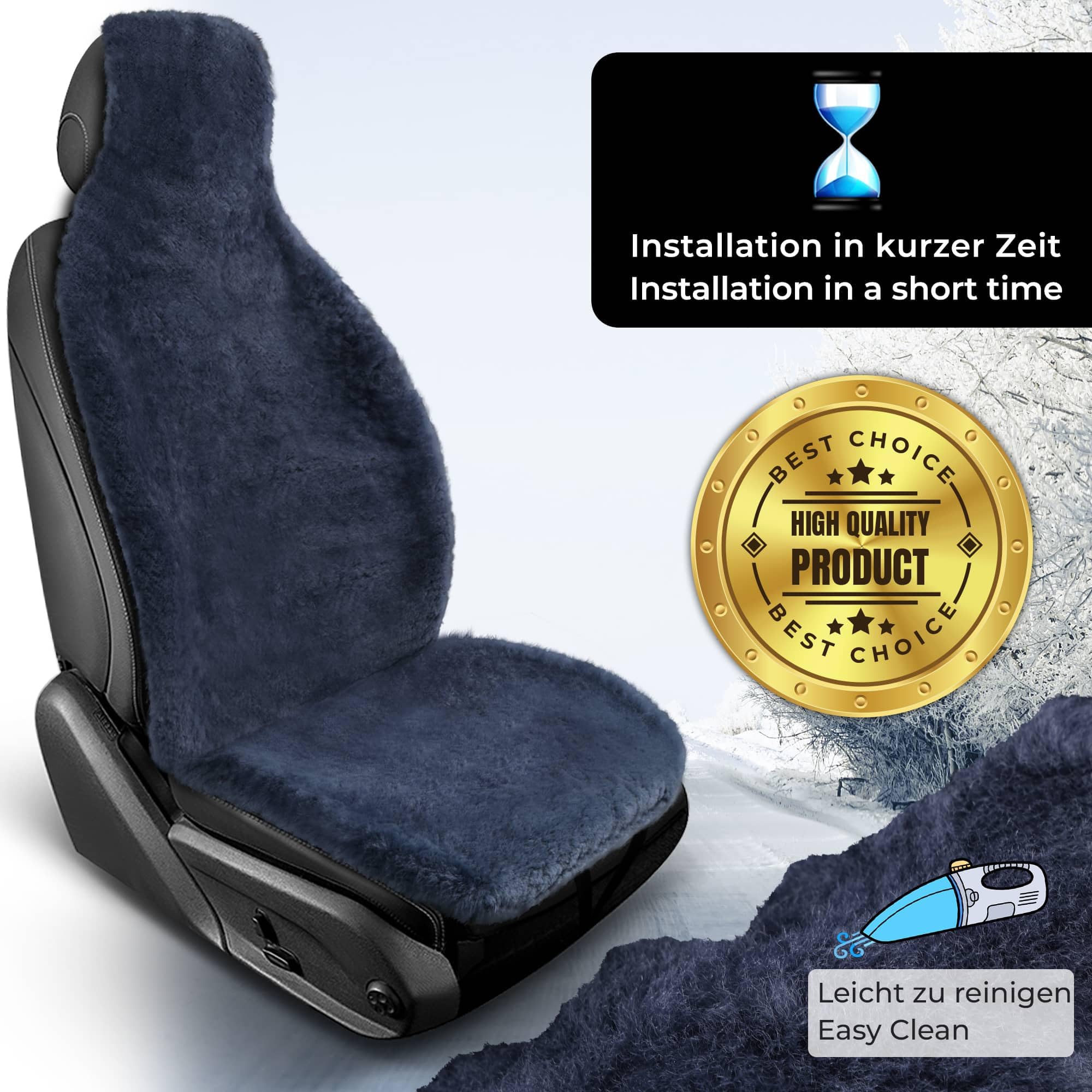 Universal Lammfell Sitzauflage Autositz, Echtfell Sitzbezug für Auto, Atmungsaktiver Autositzschoner in Dunkel Grau, Universal passend für Wohnmobil PKW SUV Van Fahrer oder Beifahrer