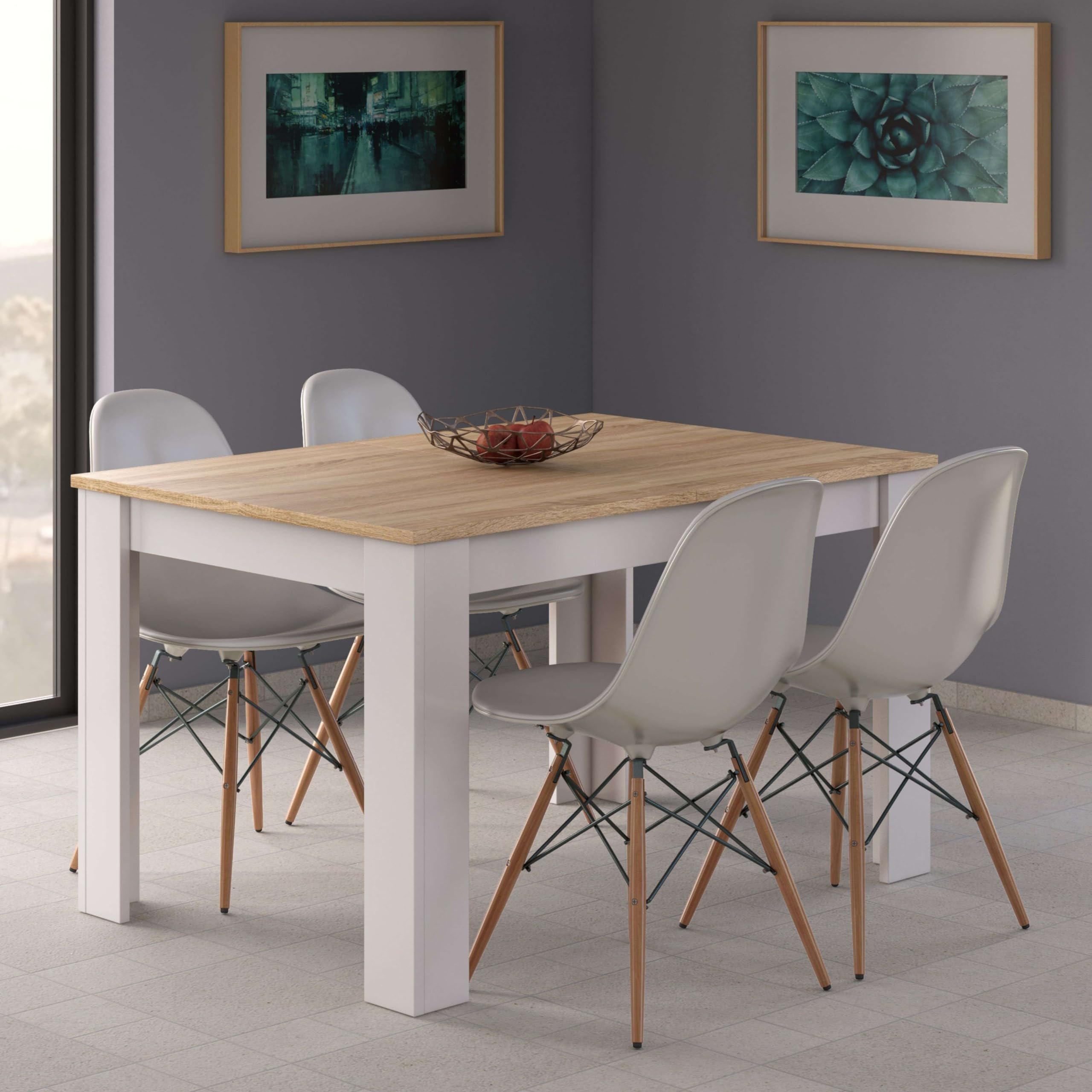 Miroytengo Mesa Extensible de Salón Comedor Kendra Color Blanco Artik y Roble Canadian 140x90 cm