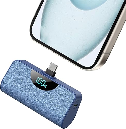 Mini cargador portátil con conector USB-C, banco de energía mejorado de 5200 mAh, pantalla LCD compatible con iPhone 1515 Plus15 Pro15 Pro Max, iPad