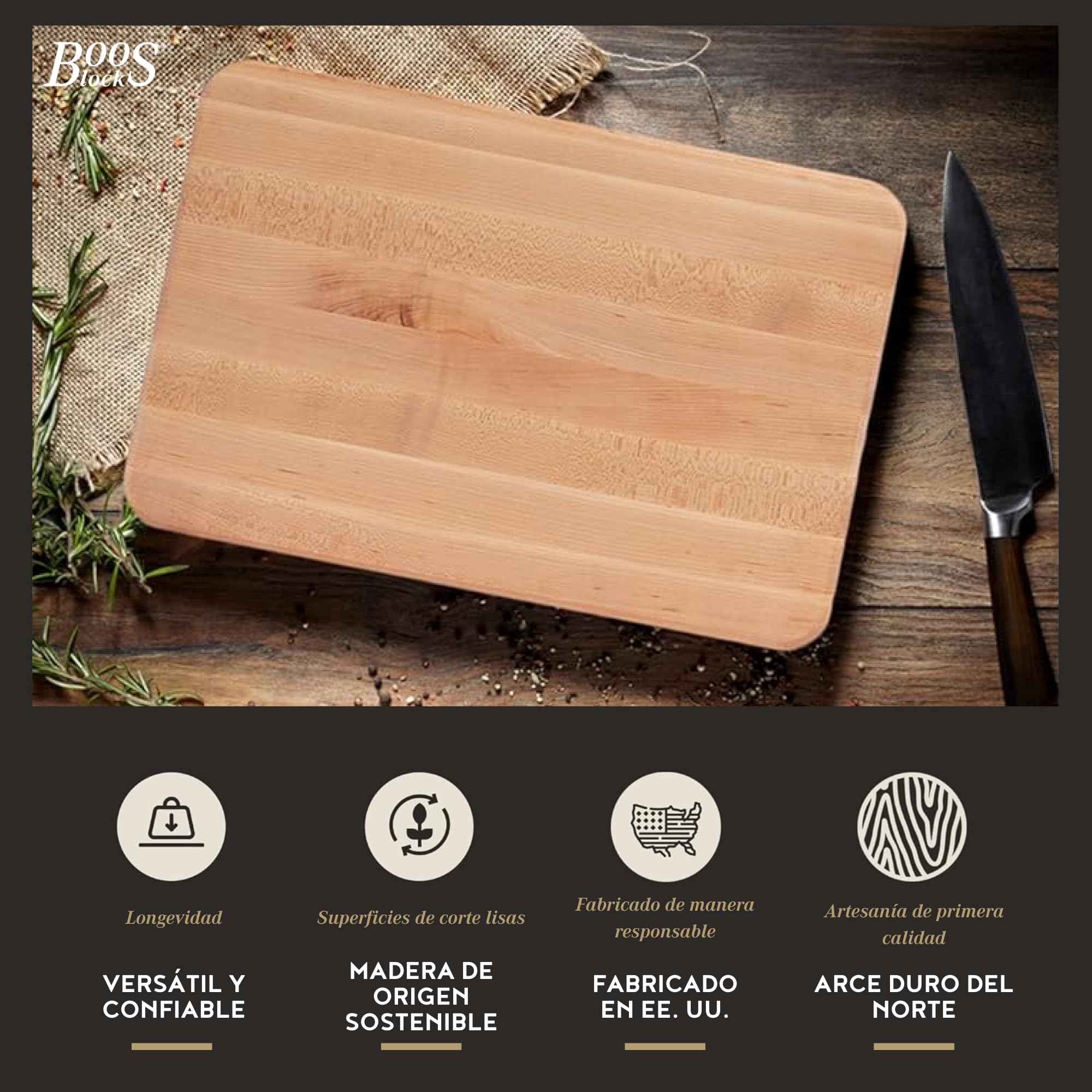 Boos Block Tabla Cortar Cocina - Tabla de Servir - 45,7 x 30,5 x 3,2 cm | Madera dura de arce duro de América del Norte - Reversible