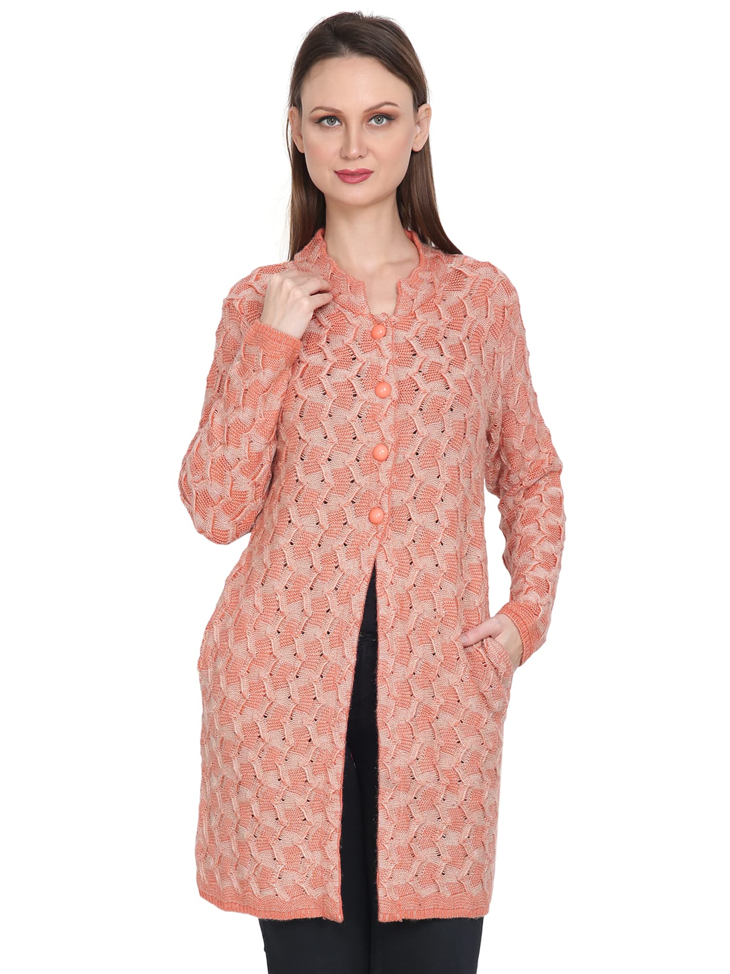 hautemoda Woollen Long Cardigan for Winters (Beige)-picture-10