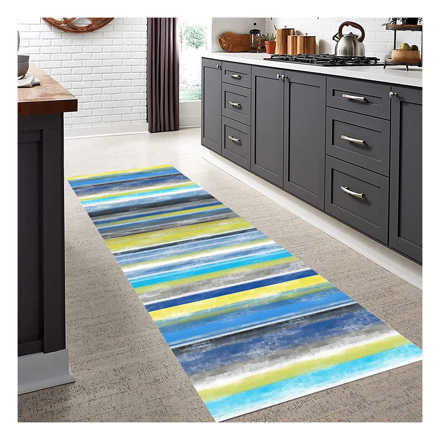 Alfombras Cocina Alfombra Pasillo Larga Alfombra Cocina Lavable Antideslizante Moderno Entrada Felpudos Alfombra Poliéster Para Sala De Estar Dormitorio,Blu,90x250cm